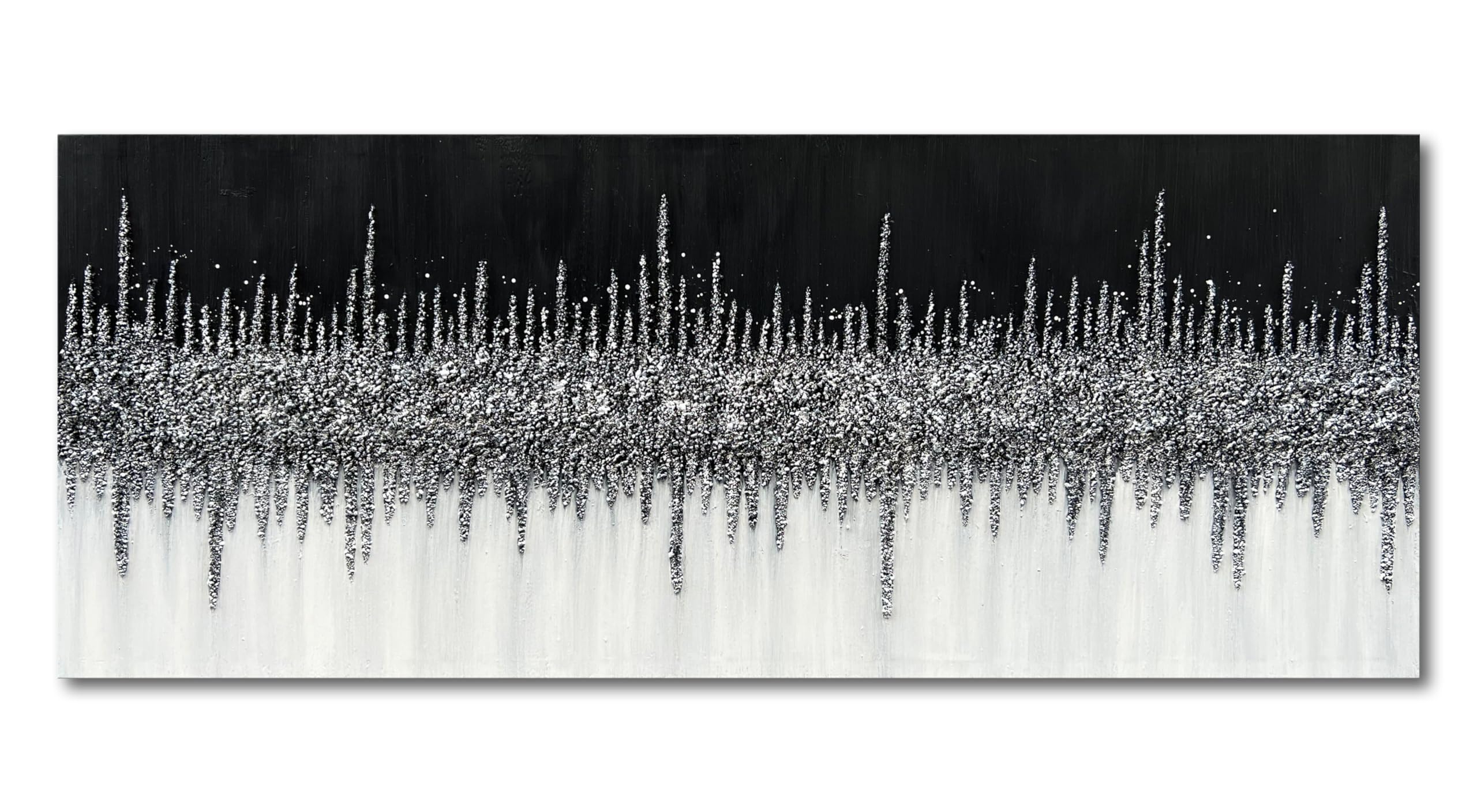Hand-Painted Black & Gray Abstract Oil Painting - Modern Textured Wall Art for Living Room Decor - 24x60 Inches Canvas Artwork - Perfect for Contemporary Home & Office Interior Design