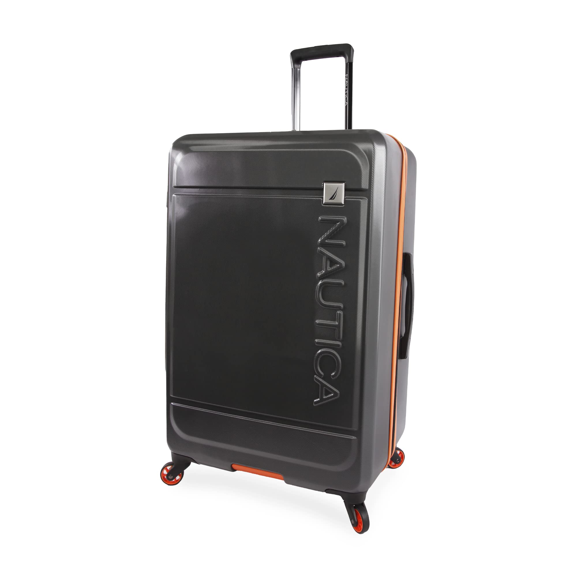 NAUTICA Roadie 3-Piece Hardside Luggage Set in Grey/Orange - Lightweight Spinner Suitcase for Travel, Business Trips & Vacations | Durable Carry-On & Check-In Luggage with 360° Wheels
