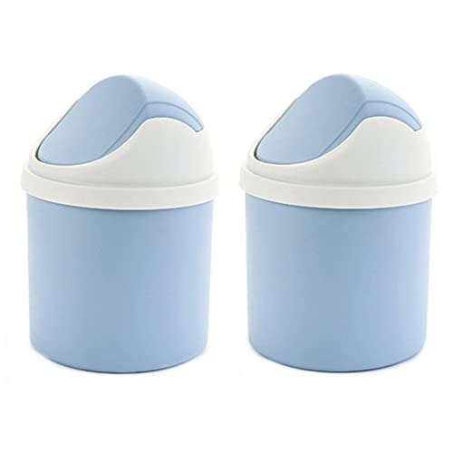 Yiautao Mini Desktop Trash Can with Swing Lid - Small Plastic Waste Bin for Office, Bathroom, or Bedroom (Blue, 2-Pack) | Perfect for Home, Dorm, and Workspace Organization