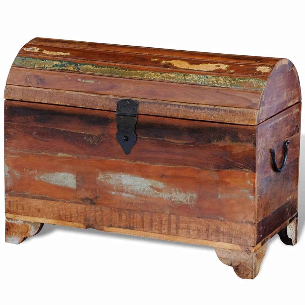 Vintage Solid Wood Storage Chest - Retro Treasure Box for Living Room & Bedroom Decor | Rustic Reclaimed Wood Trunk for Blankets, Toys & Home Organization (Fast Shipping)