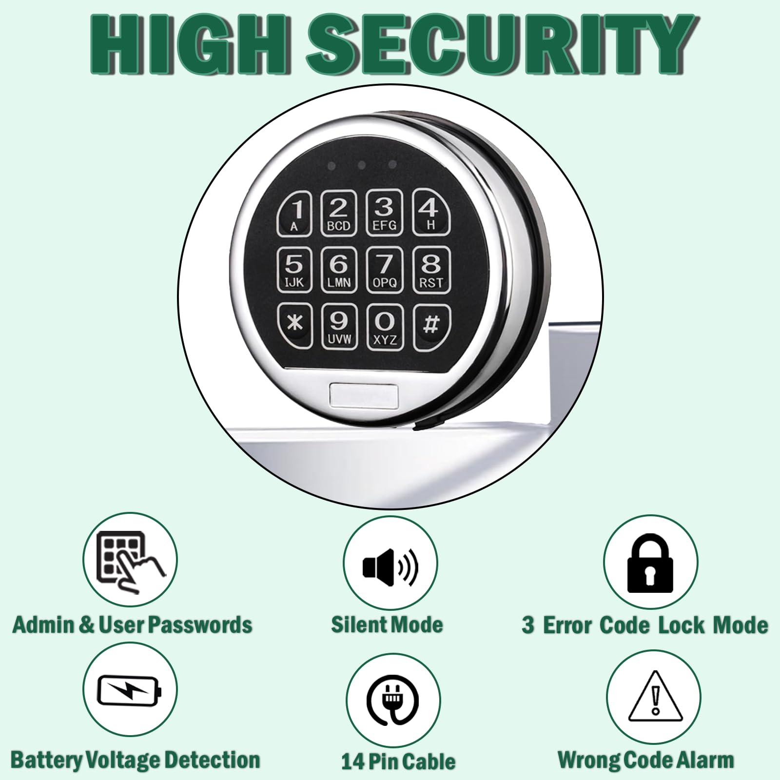 WAH LIN PARTS Gun Safe Lock Replacement - Chrome Keypad DIY Electronic Safe Lock with Solenoid & 2 Override Keys - Fireproof Security Box Lock for Home, Office, and Gun Safes