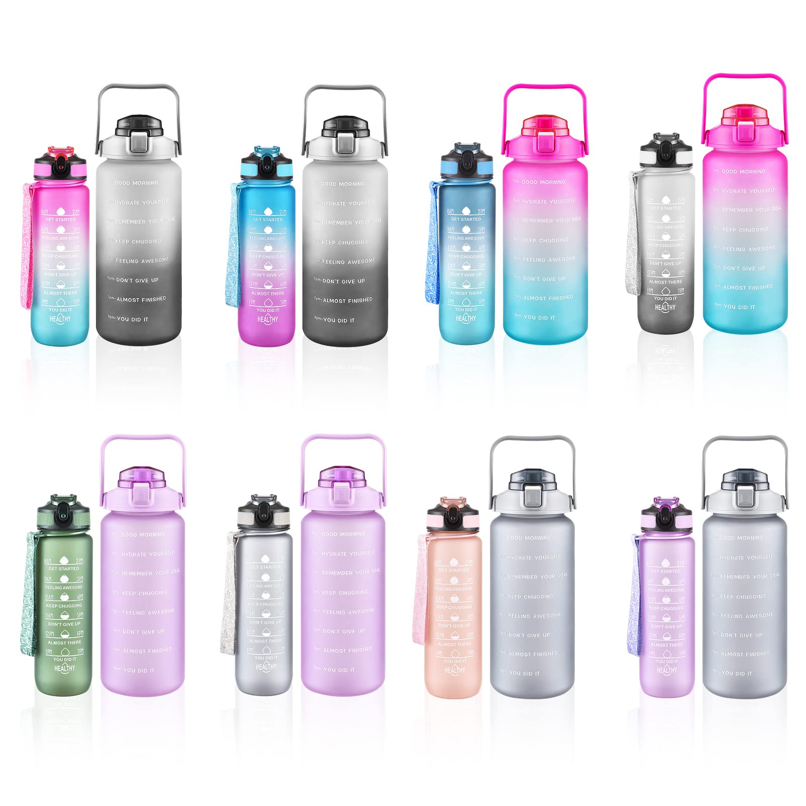 2 Pack 64oz & 27oz Sports Water Bottles with Straw - BPA Free Gym & Workout Bottles for Women