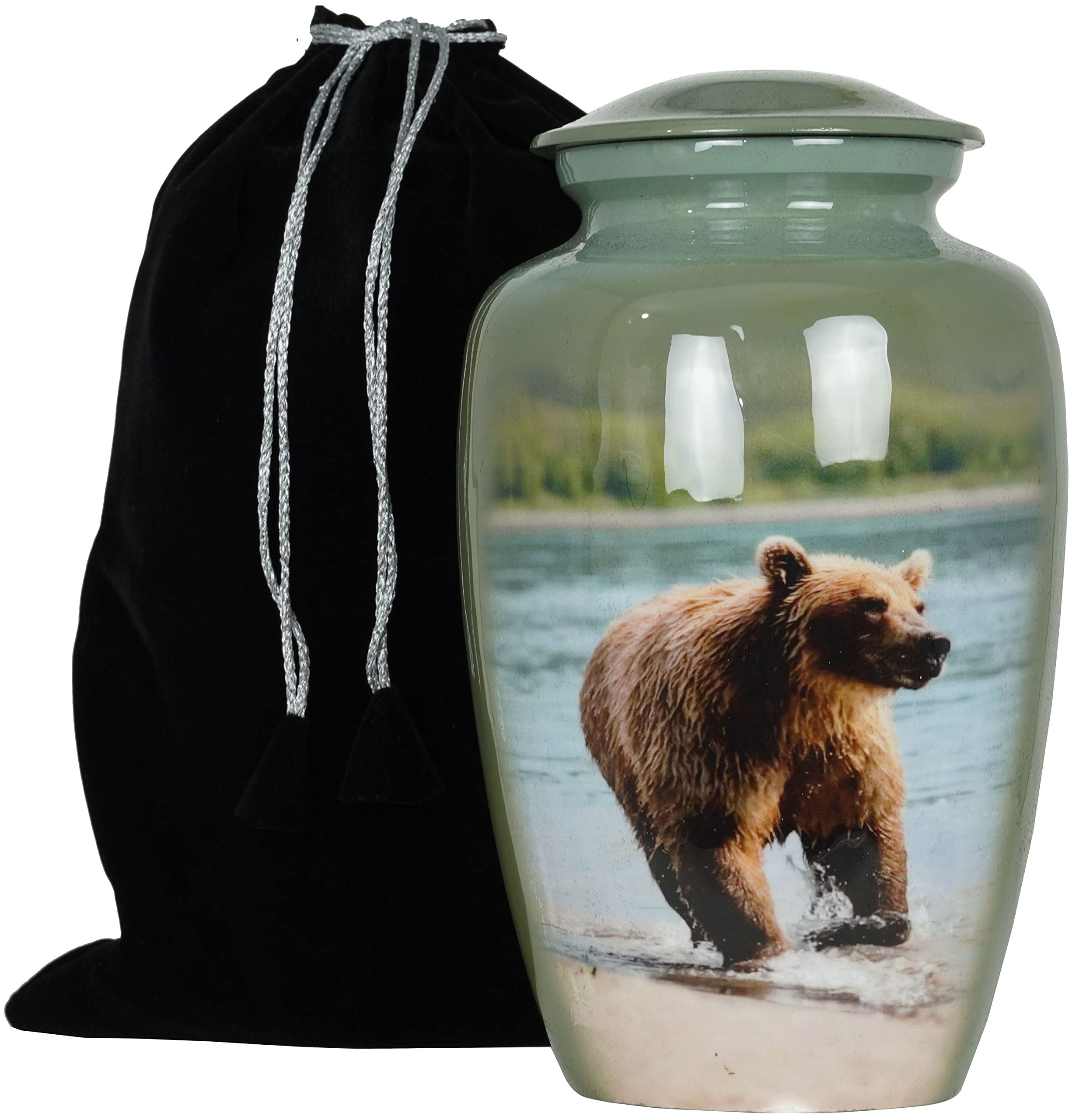 Handcrafted Adult Cremation Urn for Human Ashes - Elegant Funeral Burial Urn with Velvet Bag (Bear Design) - Perfect for Memorial Services, Home Display & Final Resting Place