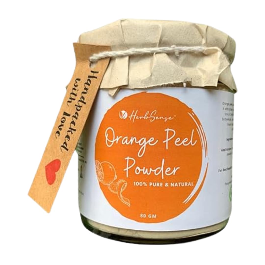 Herbsense 100% Natural Orange Peel Powder for Glowing Skin - Tan Removal, Sunburn Relief, Acne Scar Treatment & Oil Control | Chemical-Free Face Mask & Face Pack in Glass Jar (80g) | Perfect for Daily Skincare Routine & Spa Treatments
