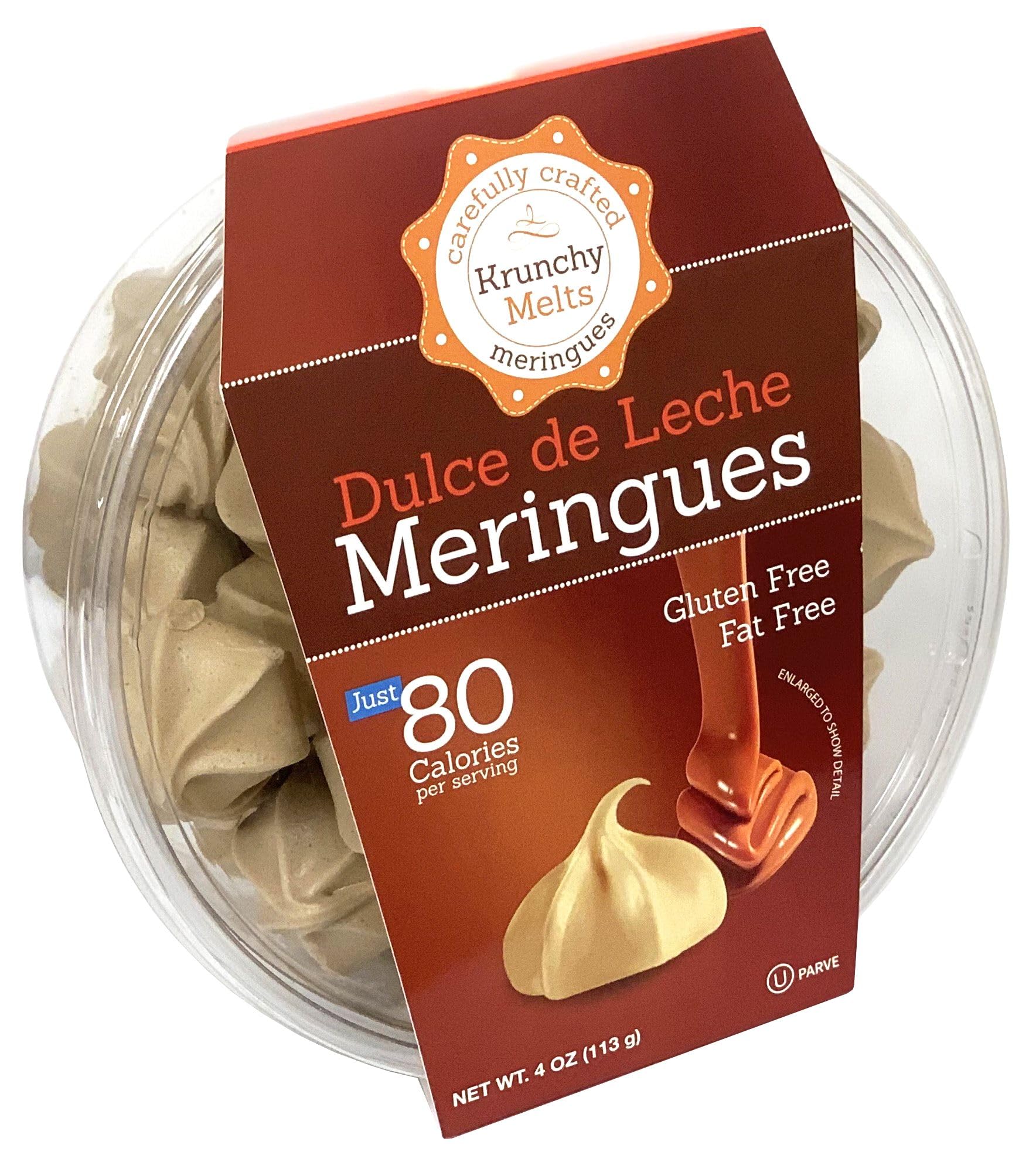 Krunchy Melts Original Meringue Cookies - Dulce de Leche Flavor | Low Calorie (80 Cal/Serving), Fat Free, Gluten Free, Dairy Free Snacks (4 Oz) | Perfect for Keto Diet, Weight Loss & Healthy Dessert Lovers