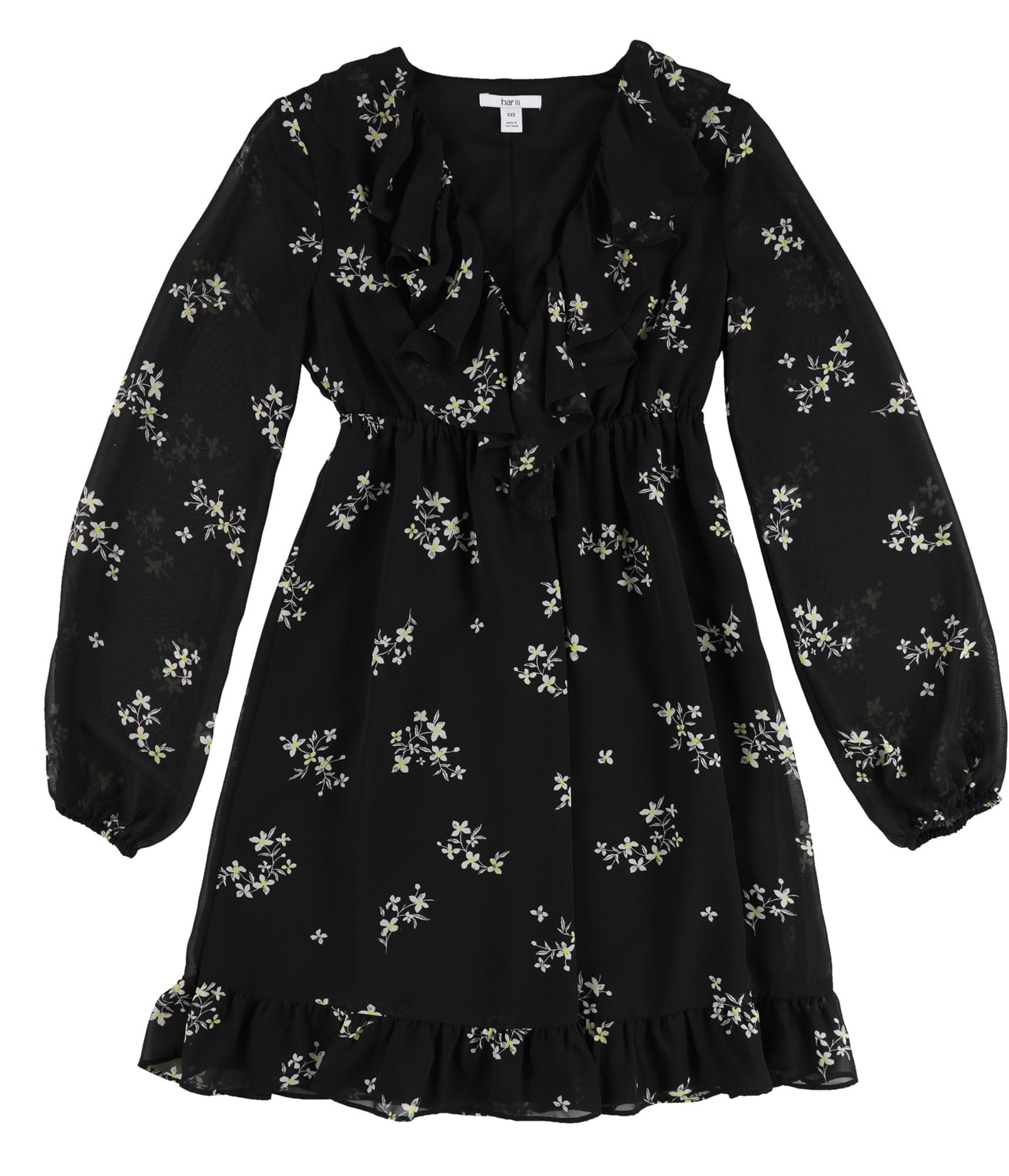 Bar III Women's Ruffled Midi Dress - Black XXS | Flowy Elegant Party Dress for Cocktail, Wedding & Special Occasions