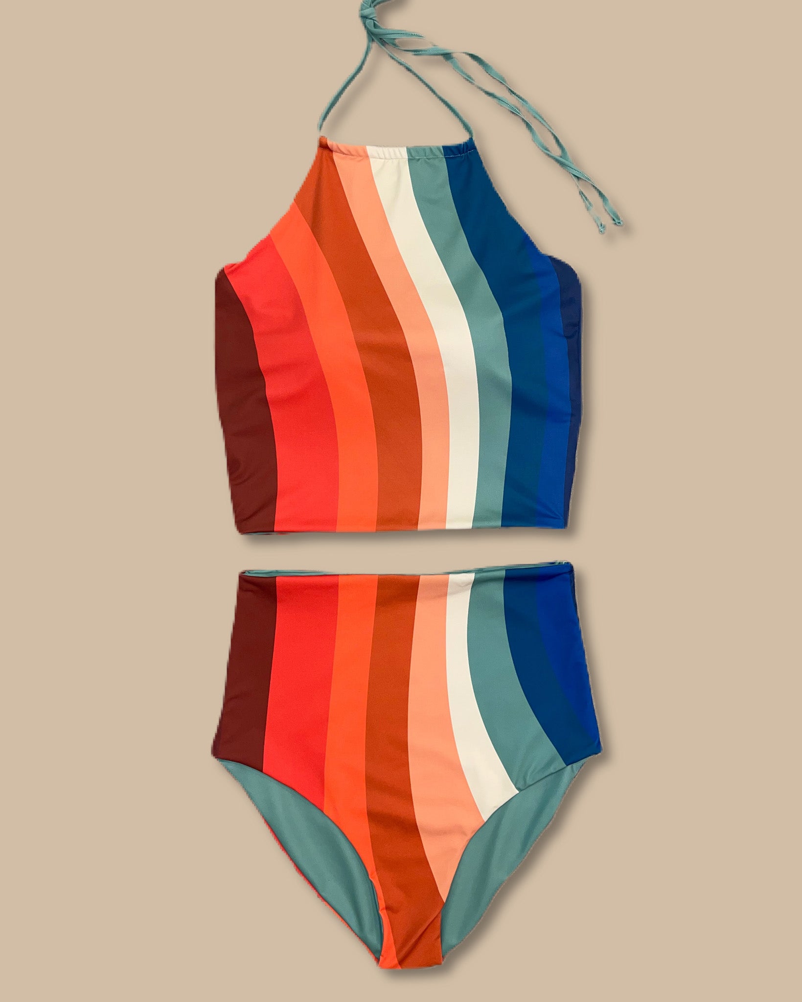 Indy Retro Stripes Reversible Tankini Swimsuit - High Waisted Bikini Top & Bottom Set for Women - $48 - Perfect for Beach, Pool & Summer Vacations