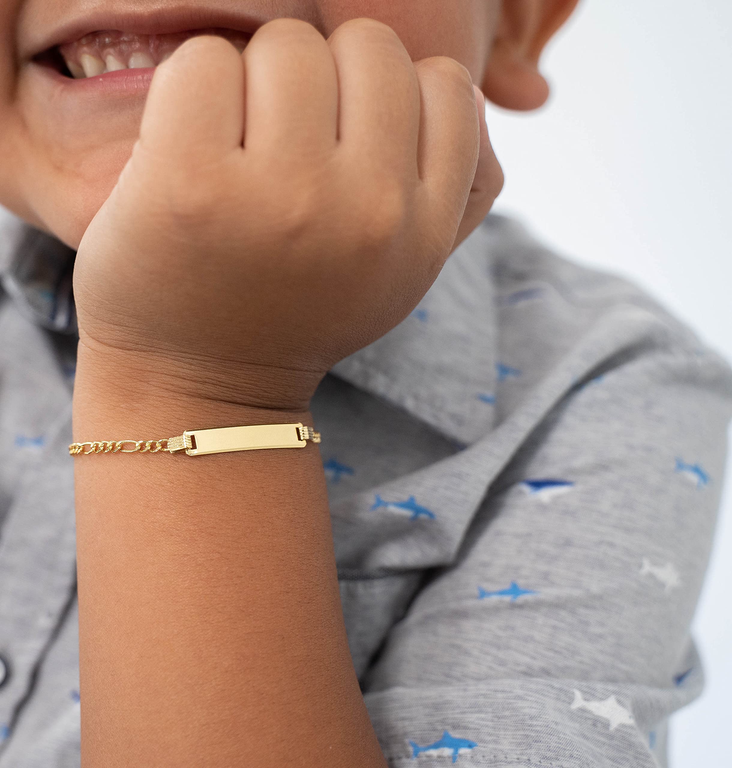 14K Real Yellow Gold Baby ID Bar Bracelet - Personalized Name Adjustable Engravable Bracelet for Newborns & Kids - Cute Jewelry Gift for Boys & Girls - Perfect for Christenings, Birthdays & Special Occasions