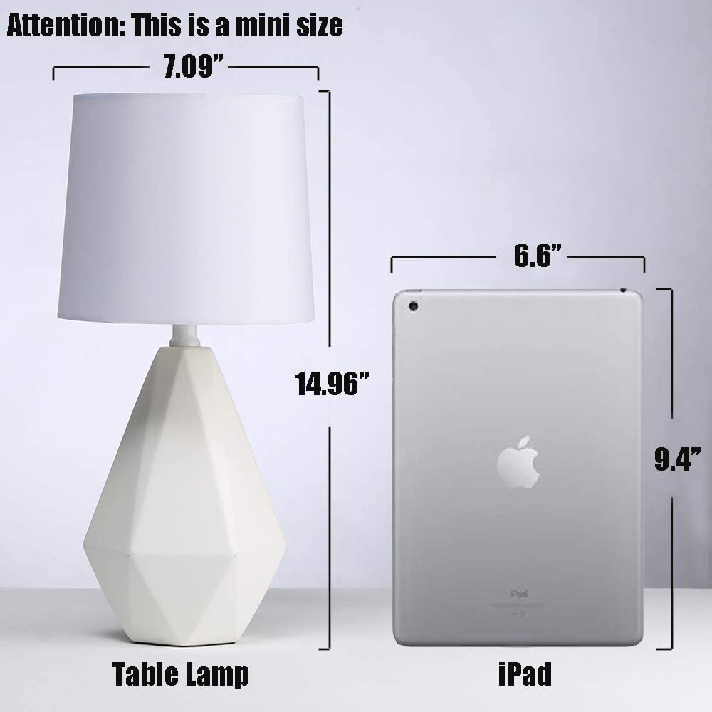 Modern White Ceramic Table Lamp - Irregular Geometric Bedside Nightstand Lamp with Fabric Shade for Bedroom, Living Room & Kitchen | Perfect for Reading, Decor & Ambient Lighting