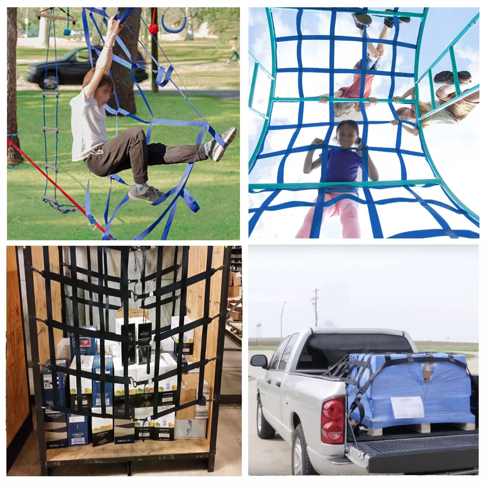 Climbing Net for Treehouse & Playground - Heavy Duty Cargo Rope Netting for Indoor/Outdoor Jungle Gym, Ninja Course Accessories, Kids & Adults Swing Set - Perfect for Backyard, Park, School & Adventure Play (Blue)