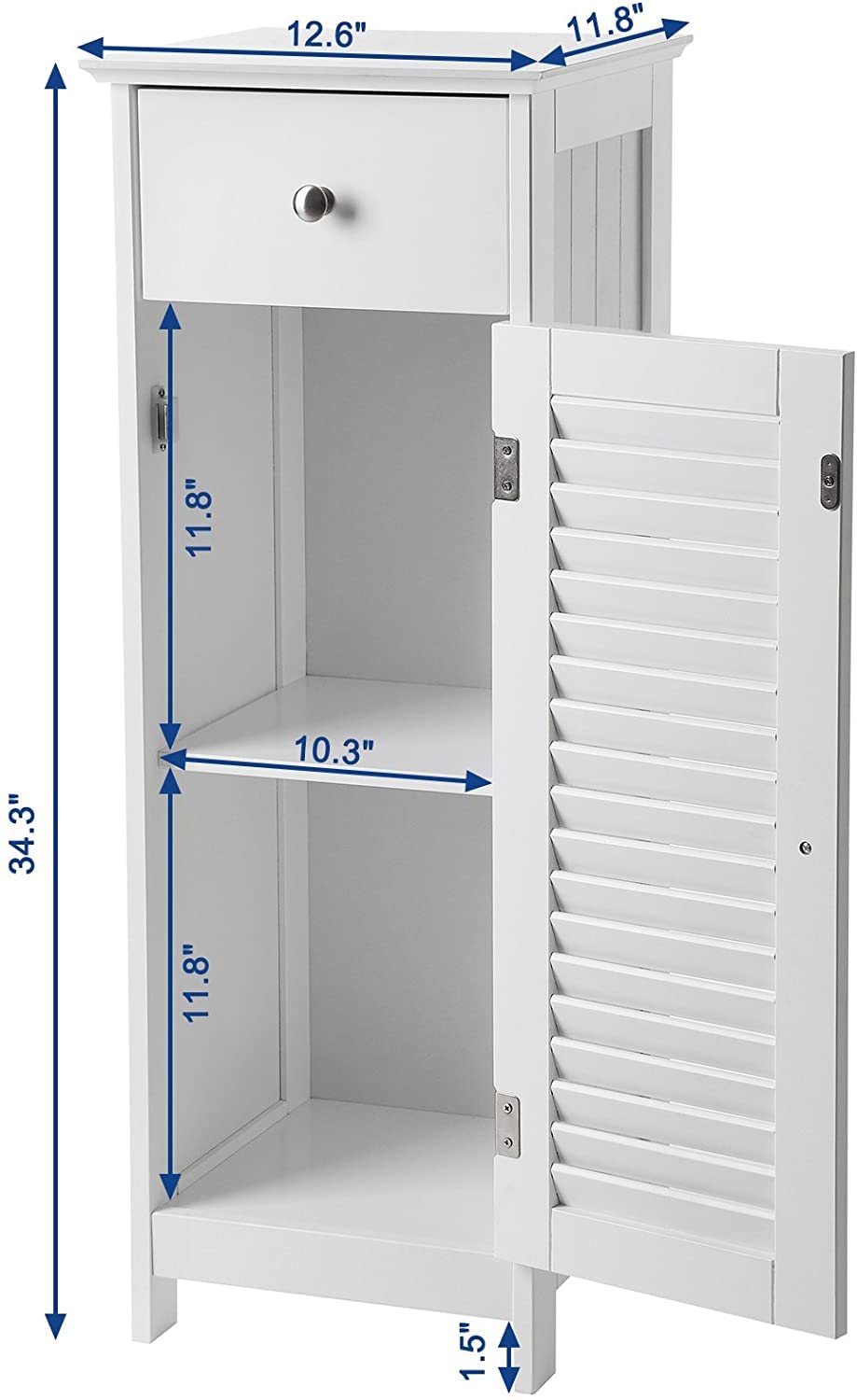 White Wooden Bathroom Floor Cabinet with Drawer & Shutter Door - Storage Organizer Set for Towels, Toiletries & Bath Essentials | Space-Saving Bathroom Furniture for Small Spaces