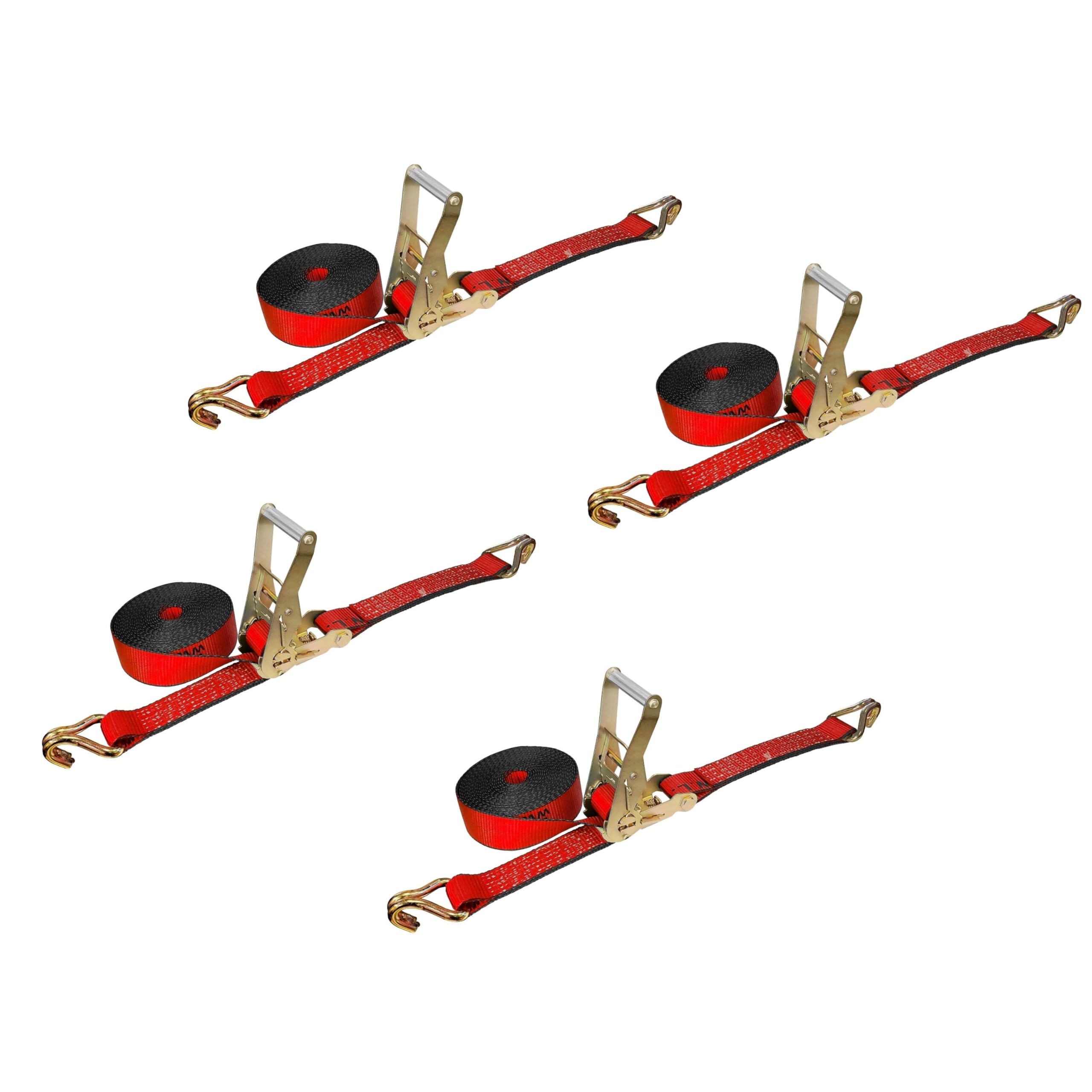 Heavy Duty J Hook Ratchet Straps (4-Pack) - 2 Inch x 40 Foot, 10,000 lbs Break Strength - Secure Tie Down Straps for Flatbed Trailers, Trucks & Cargo Transport - Ideal for Moving, Hauling & Construction Use