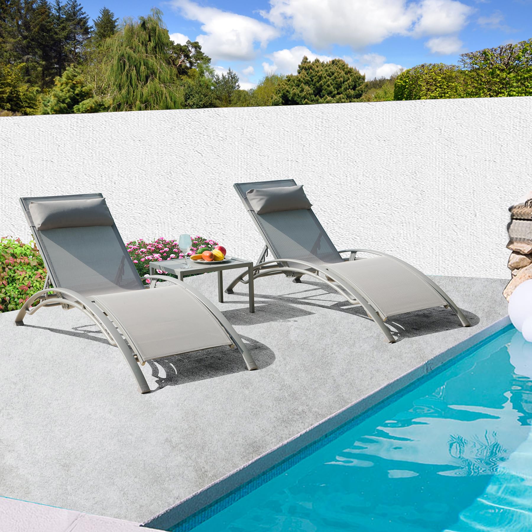 3-Piece Aluminum Lounge Chair Set - Adjustable Outdoor Chaise for Pool, Beach & Garden
