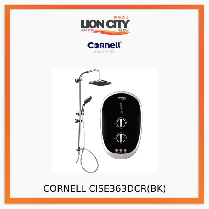 **Cornell CISE363DCR BK/SIL Instant Shower with Rain Shower Head - DC Pump for Powerful Water Flow - Perfect for Bathroom, Spa, and Luxury Home Upgrades**