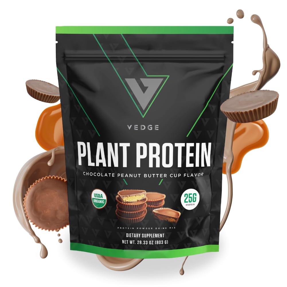 Vedge Certified Organic Plant Protein Powder - Chocolate Peanut Butter Cup (20 Servings) | Vegan, USDA Organic, Gluten Free, Dairy-Free Protein Supplement for Smoothies, Baking & Post-Workout Recovery