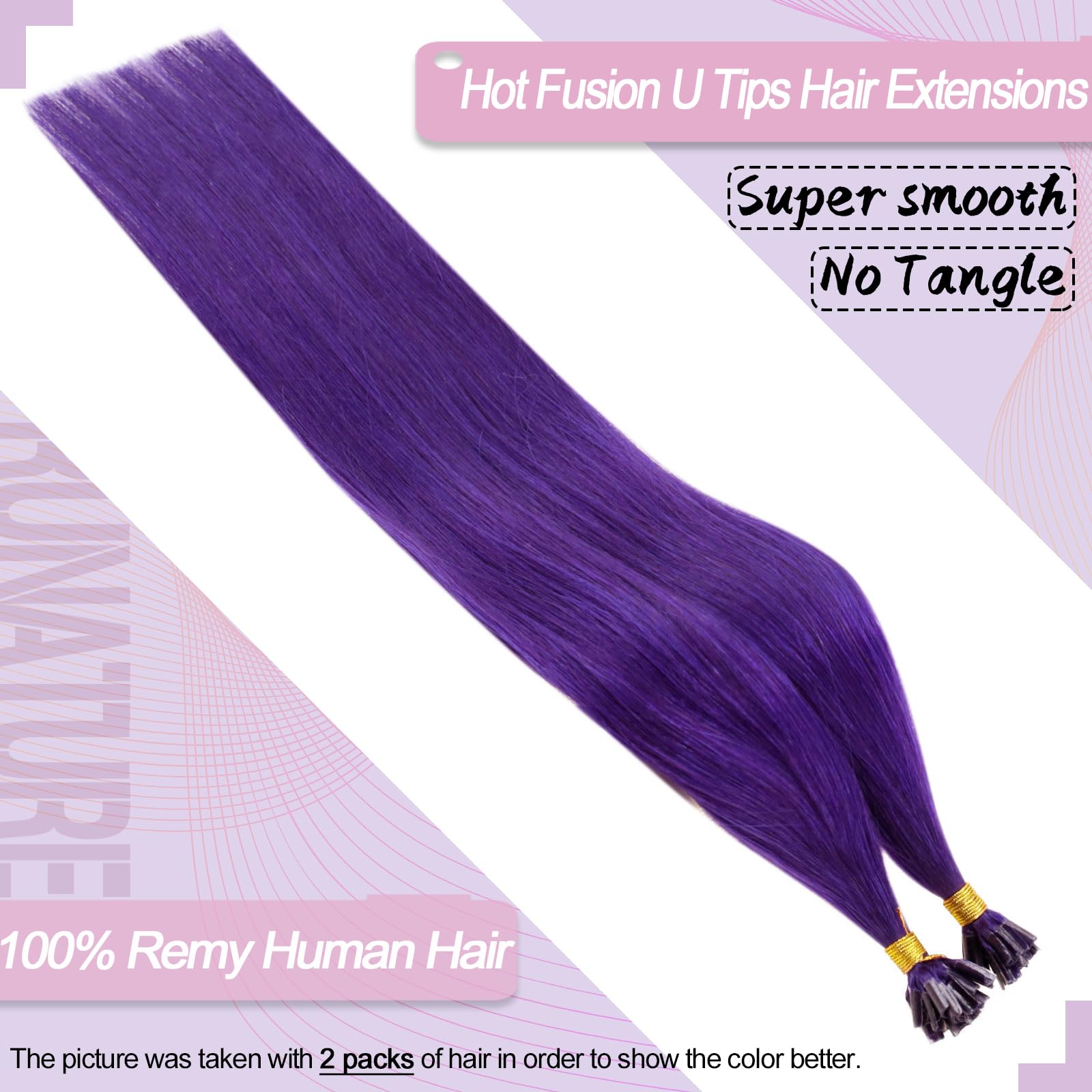 RUNATURE 16 Inch Purple Tape-In & U-Tip Human Hair Extensions for Women - Clip-In Remy Hair for Styling, Parties & Cosplay