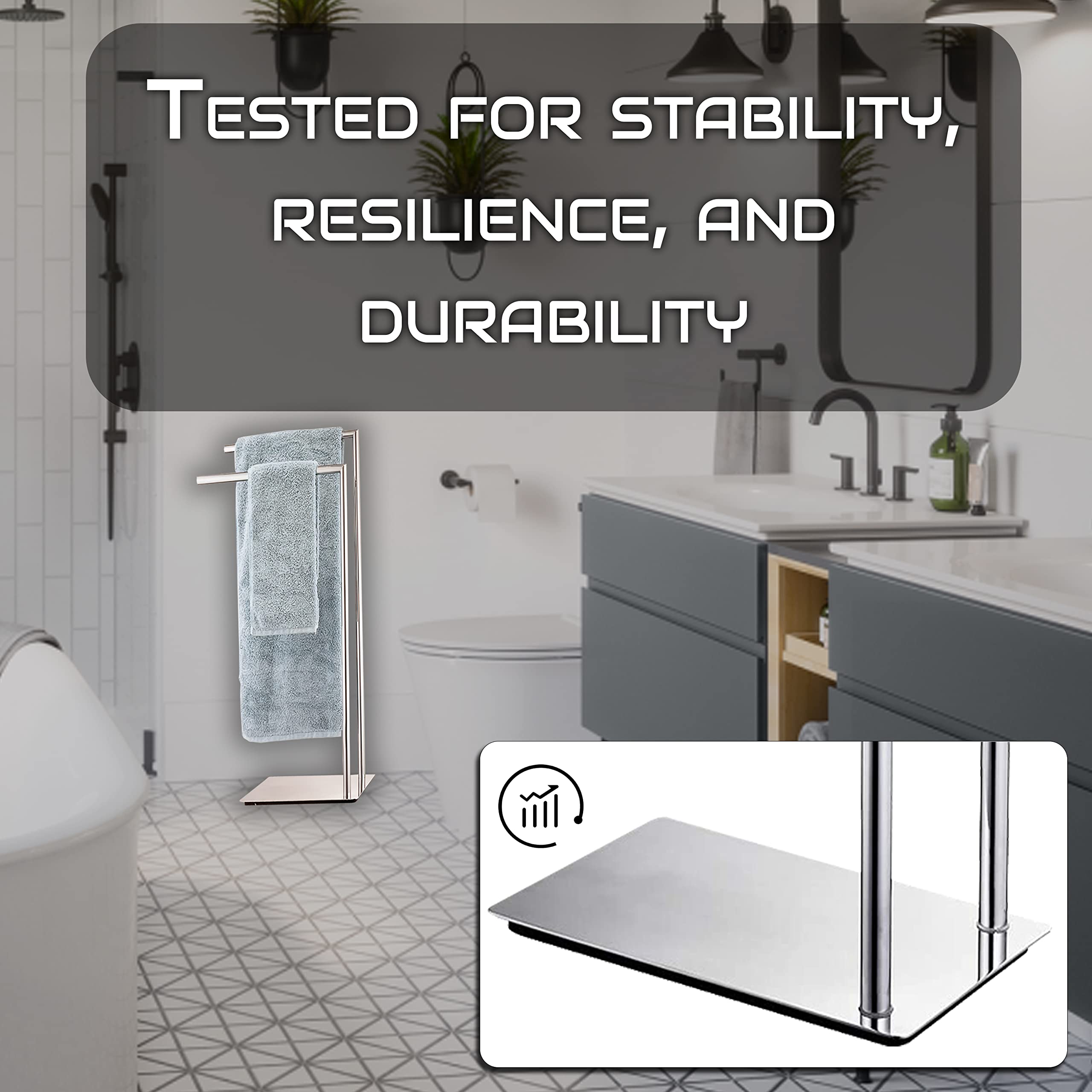 FEBTECH Freestanding Bathroom Towel Rack - 2 Tier Floor Standing Towel Holder for Bath, Pool, Gym - Rustproof & Space-Saving Design - Perfect for Small Bathrooms, Spa, and Fitness Centers