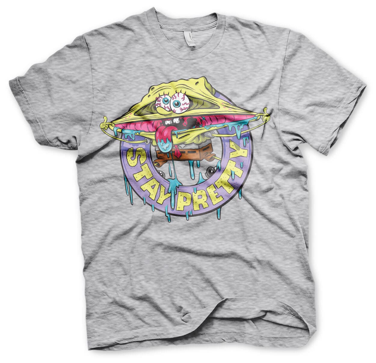 Official SpongeBob SquarePants Men's Graphic T-Shirt - Heather Grey Large | Cartoon Character Tee for Casual Wear, Cosplay & Gifts