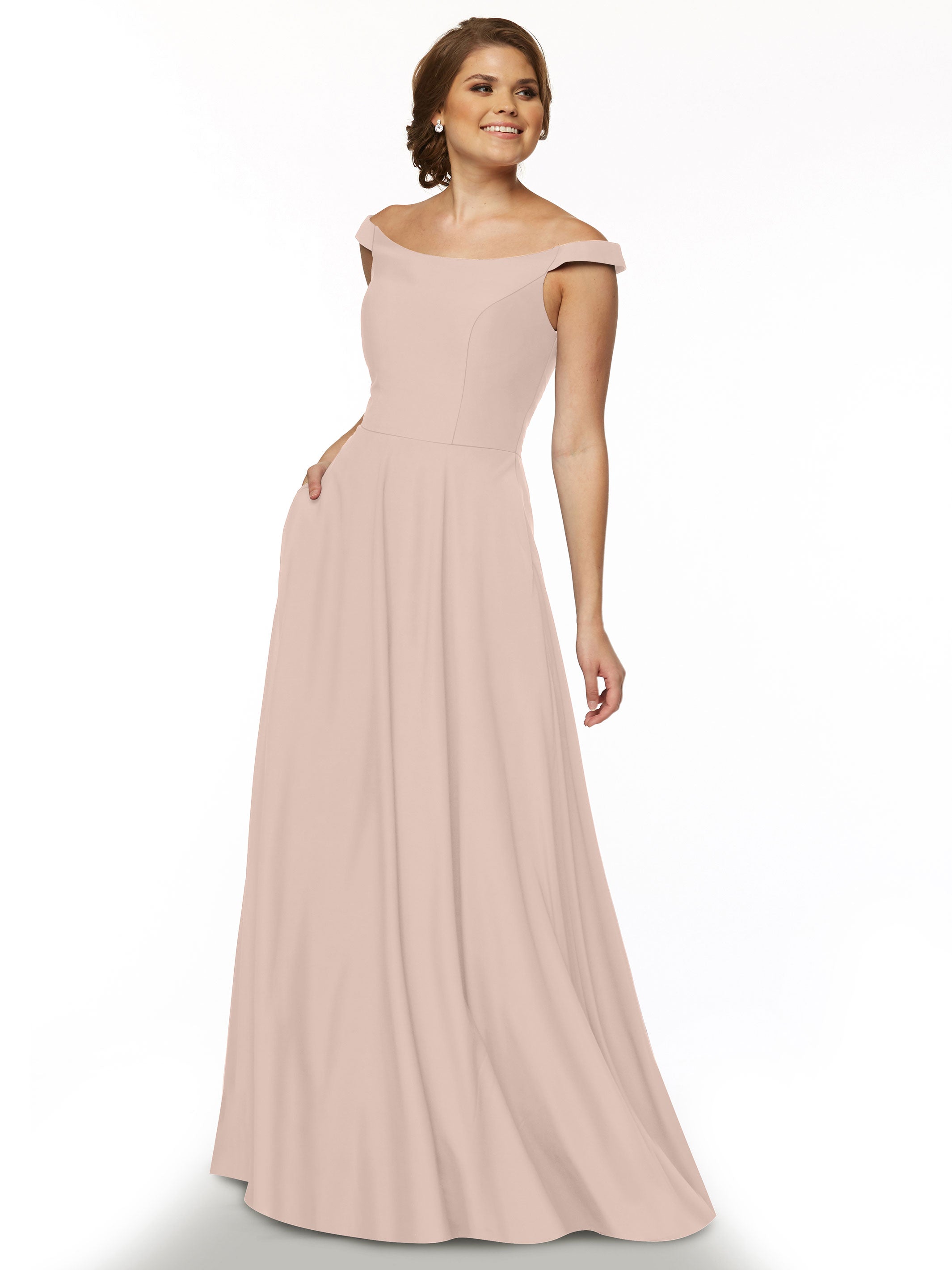 Elegant Off-the-Shoulder Stretch Chiffon A-Line Bridesmaid Dress - Perfect for Weddings, Parties & Formal Events (Style 83005)