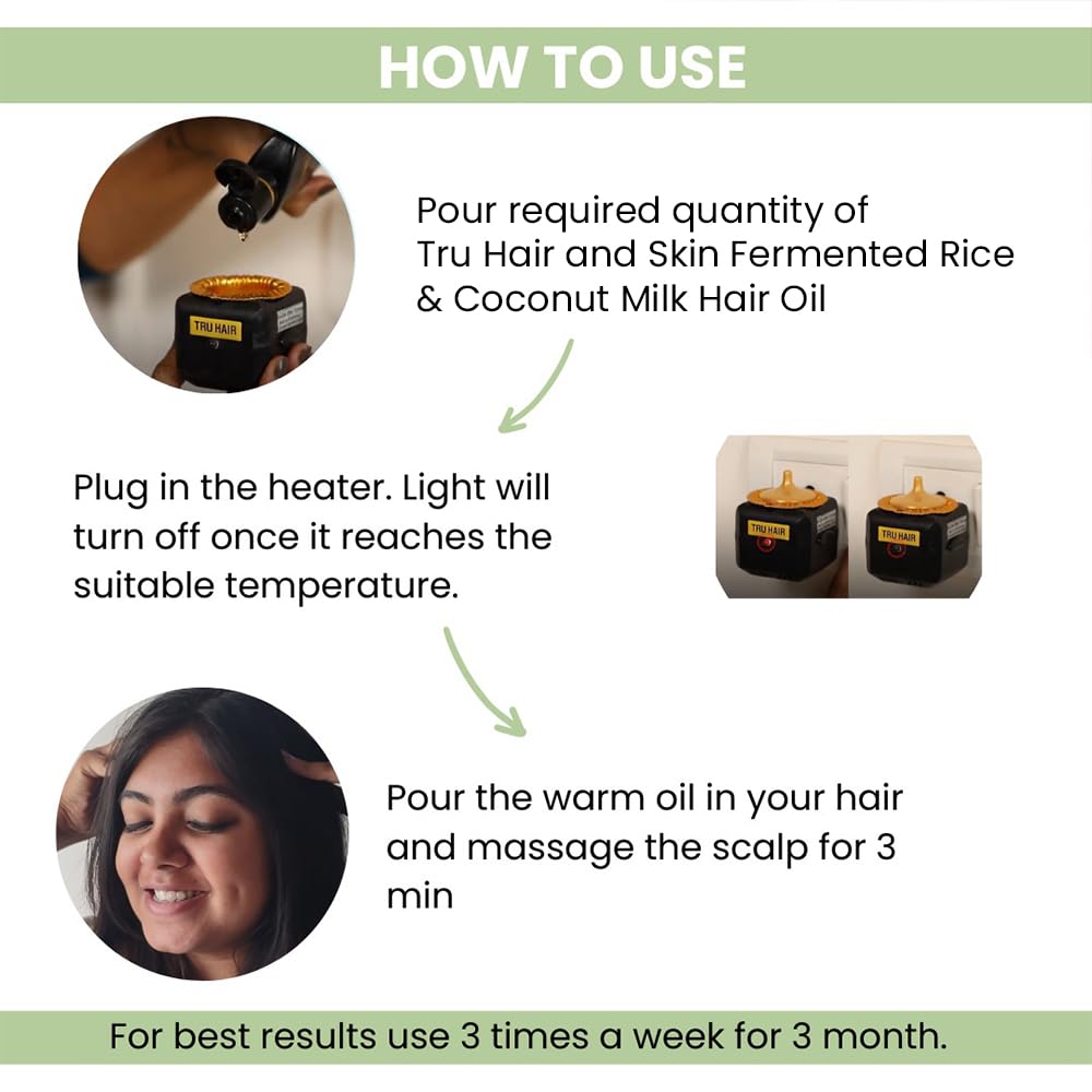 Tru Hair Rice & Coconut Milk Hair Oil - 110ml for Hair Growth & Shine | Natural Nourishing Treatment for Dry, Damaged Hair | Free Heater Included | Perfect for Daily Use & Salon Treatments