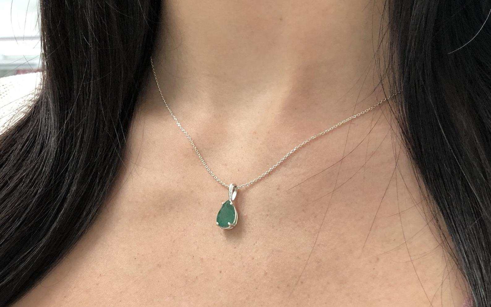 2.27 Carat Brazilian Emerald Teardrop Silver Necklace for Women - Elegant Sterling Silver Jewelry Gift for Birthday, Anniversary & Special Occasions