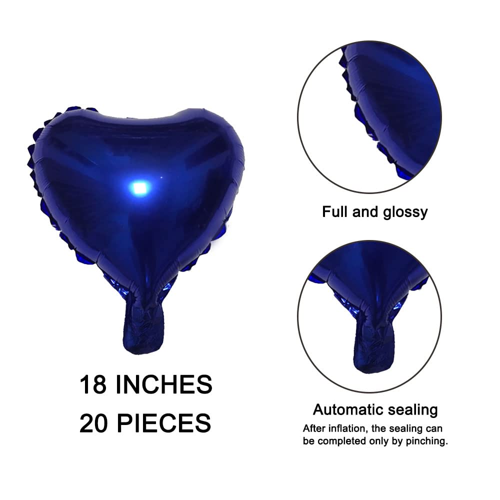 20 Pcs 18 Inch Navy Blue Heart Foil Balloons - Mylar Helium Balloons for Wedding, Birthday Party Decorations | Perfect for Anniversary, Baby Shower & Valentine's Day Celebrations