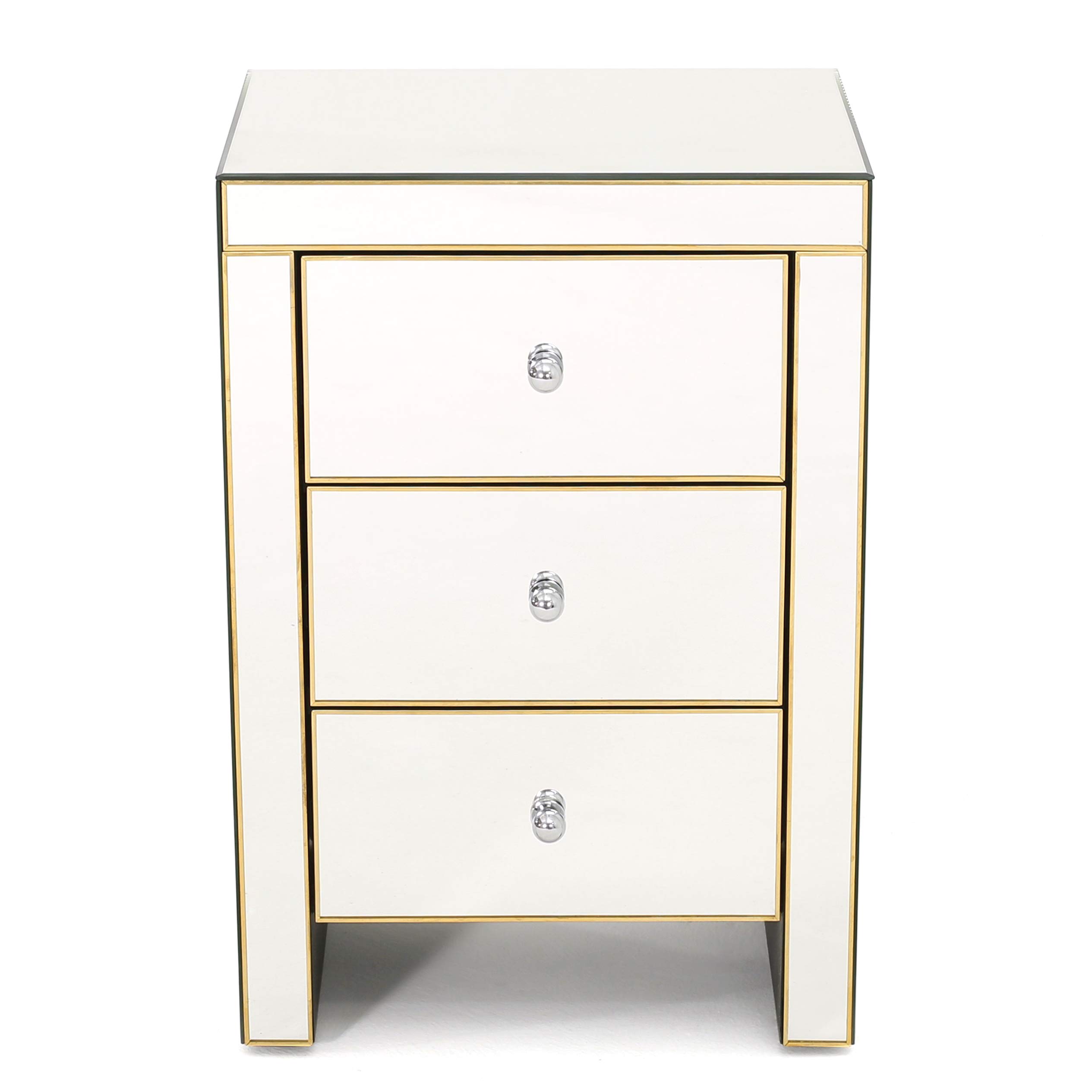 Christopher Knight Home Lenorr Mirrored 3-Drawer Side Table - Gold Finish Accent Table with Mirror Surface for Bedroom, Living Room & Entryway Decor