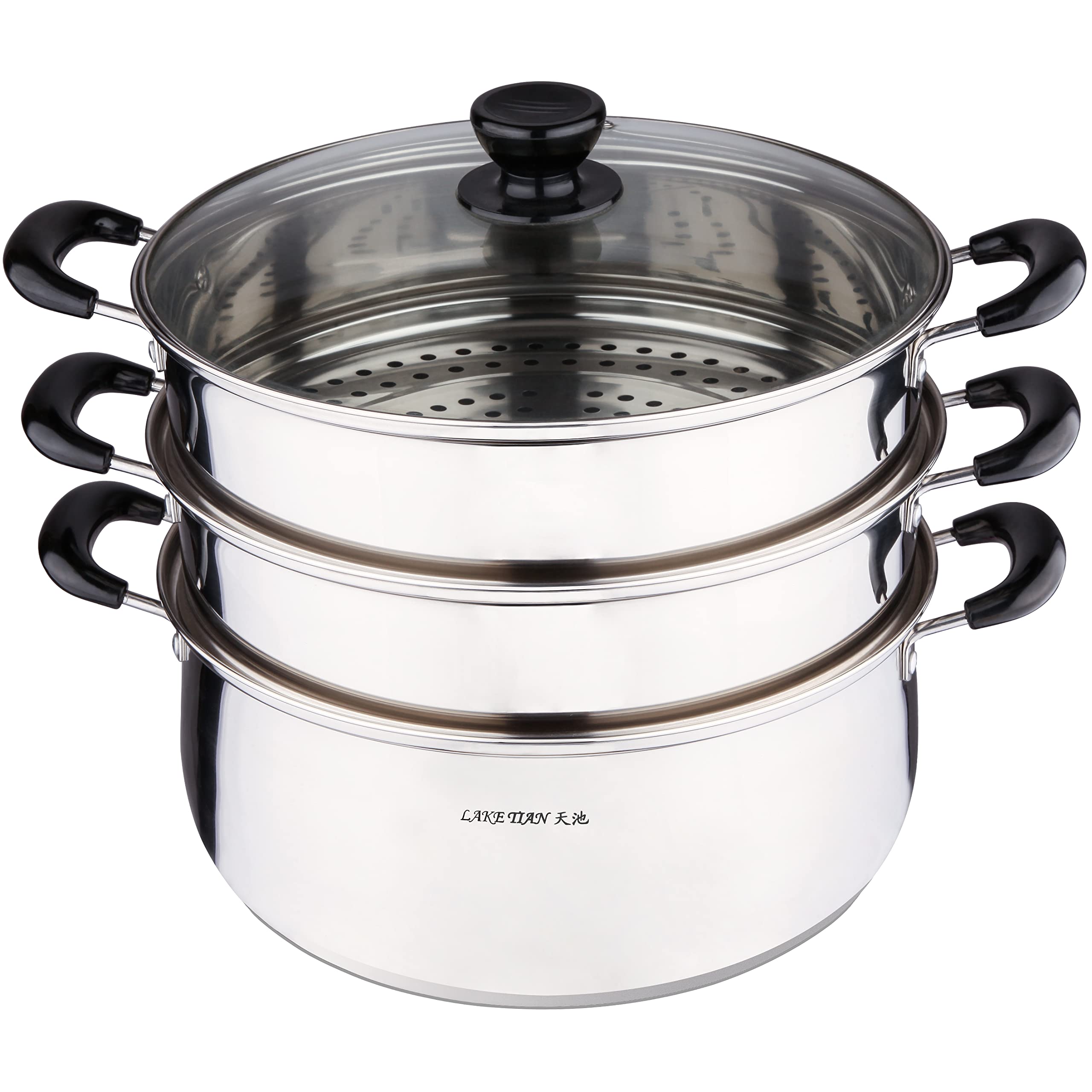 3-Tier Stainless Steel Steamer Pot with Stackable Pans & Lid - 16 qt Multi-Layer Vegetable & Food Cooker for Tamales, Dumplings & Healthy Meals - Perfect for Home Cooking, Meal Prep & Large Gatherings