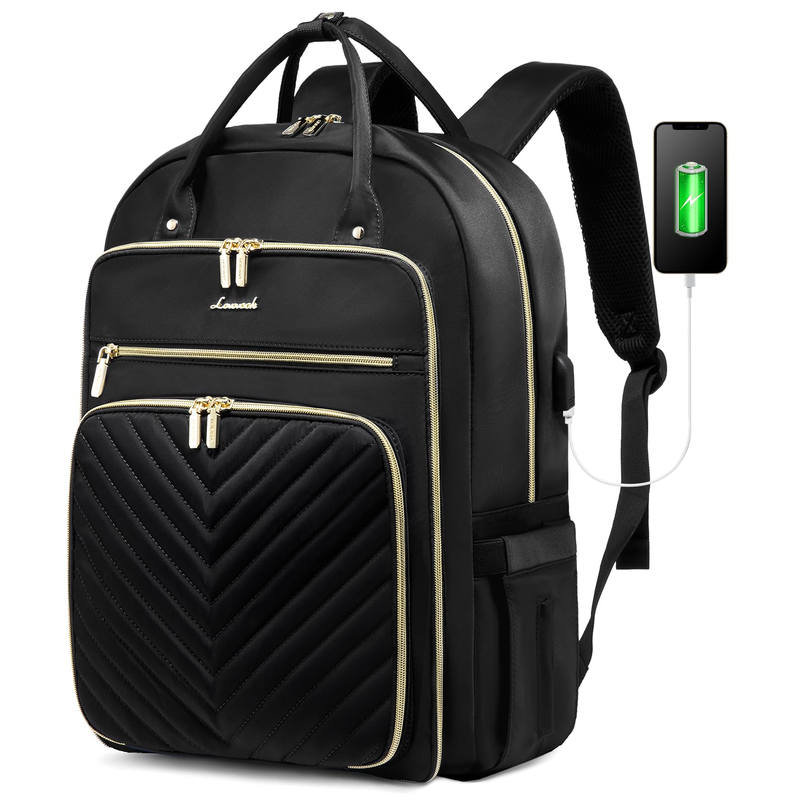 LOVEVOOK Women's 15.6 Inch Laptop Backpack with USB Charging Port - Waterproof Teacher & Work Backpack for Travel, Office & School - Stylish Black Daypack for Professionals & Students