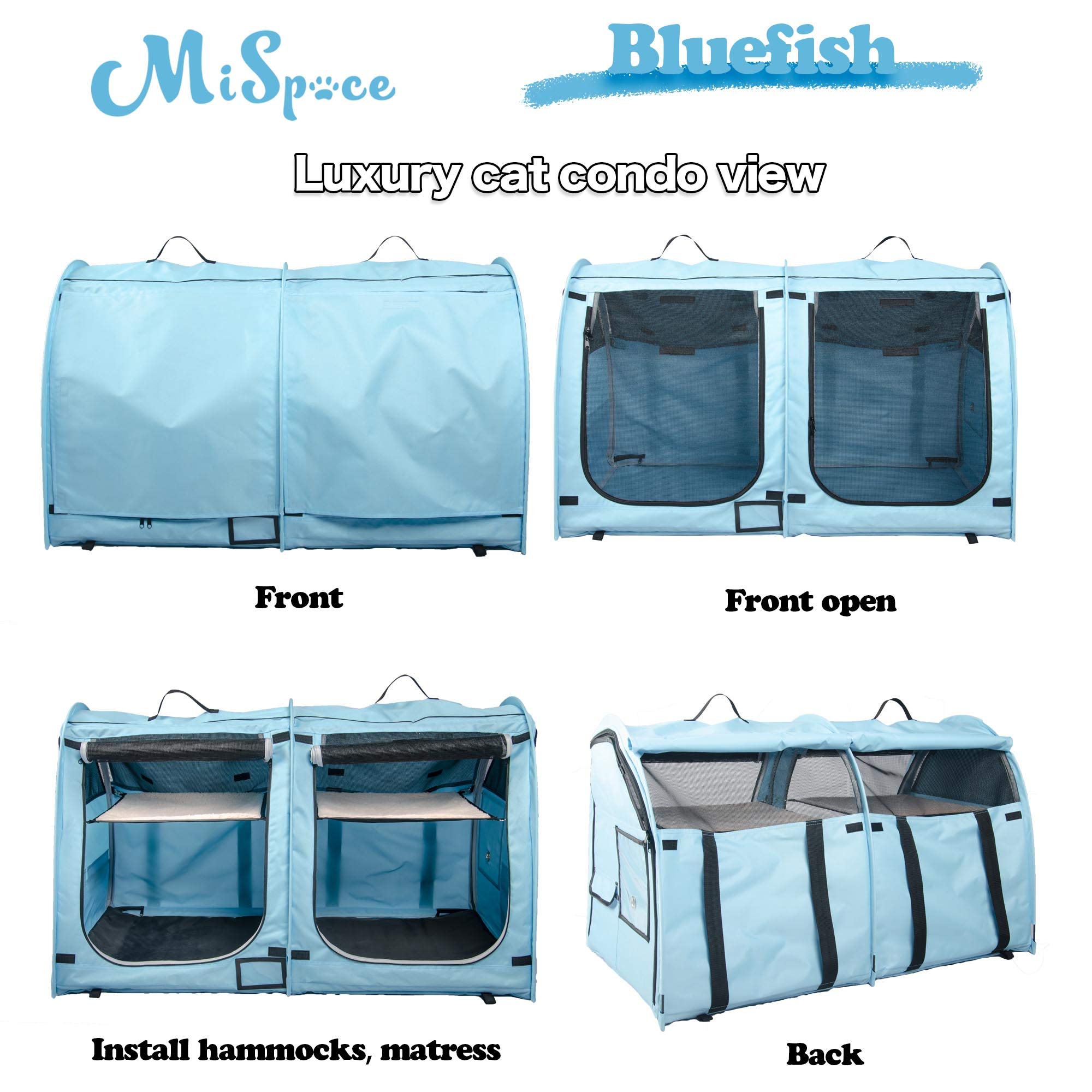 Mispace Portable Twin Compartment Cat Cage & Dog Kennel - Foldable Pet Carrier with Carry Bag, 2 Hammocks, Mats & Litter Box - Ideal for Travel, Home & Vet Visits - Comfortable Puppy Crate for Small Dogs & Cats