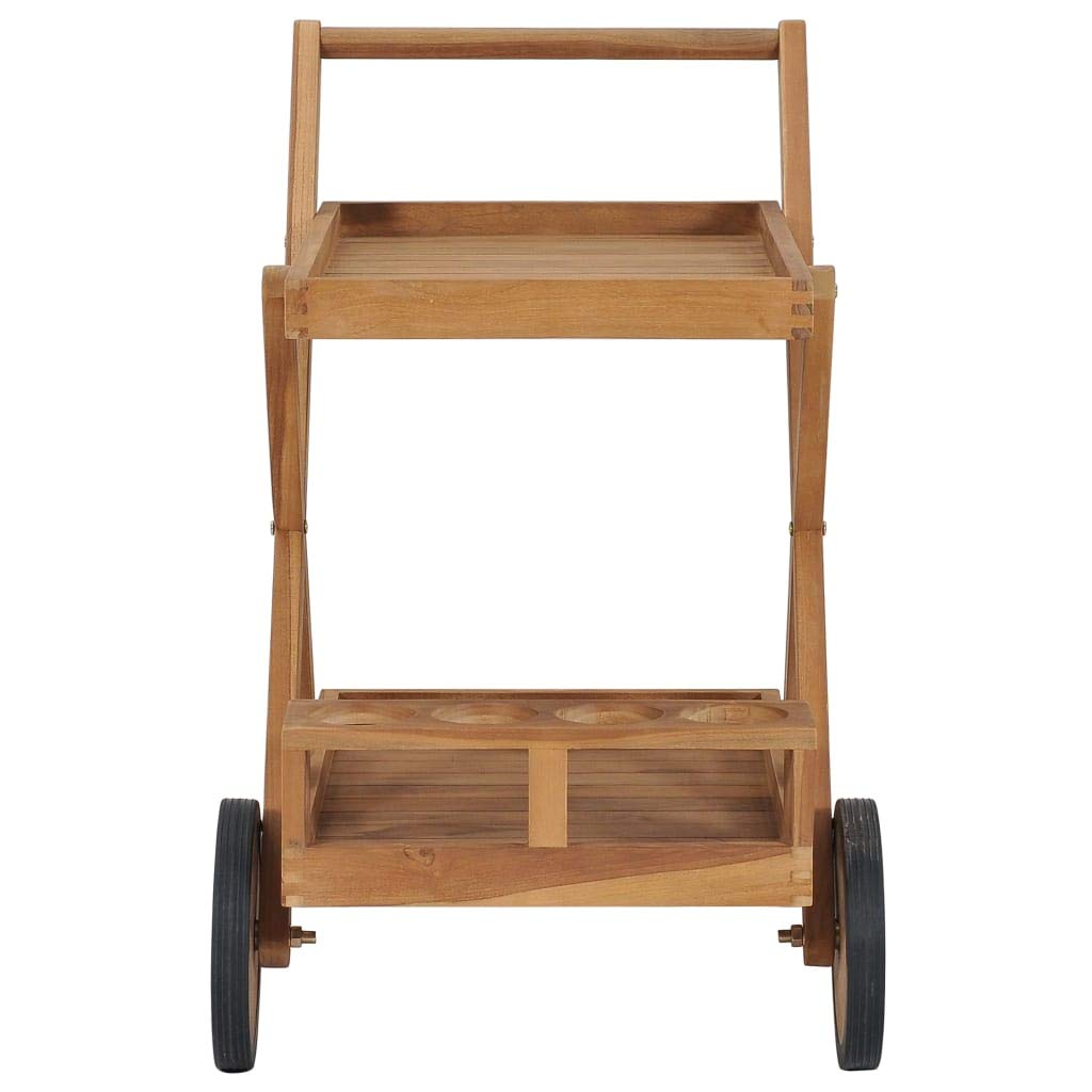 Premium Solid Teak Wood Tea Trolley Cart with Wheels - Elegant Serving Cart for Living Room, Kitchen, or Outdoor Entertaining