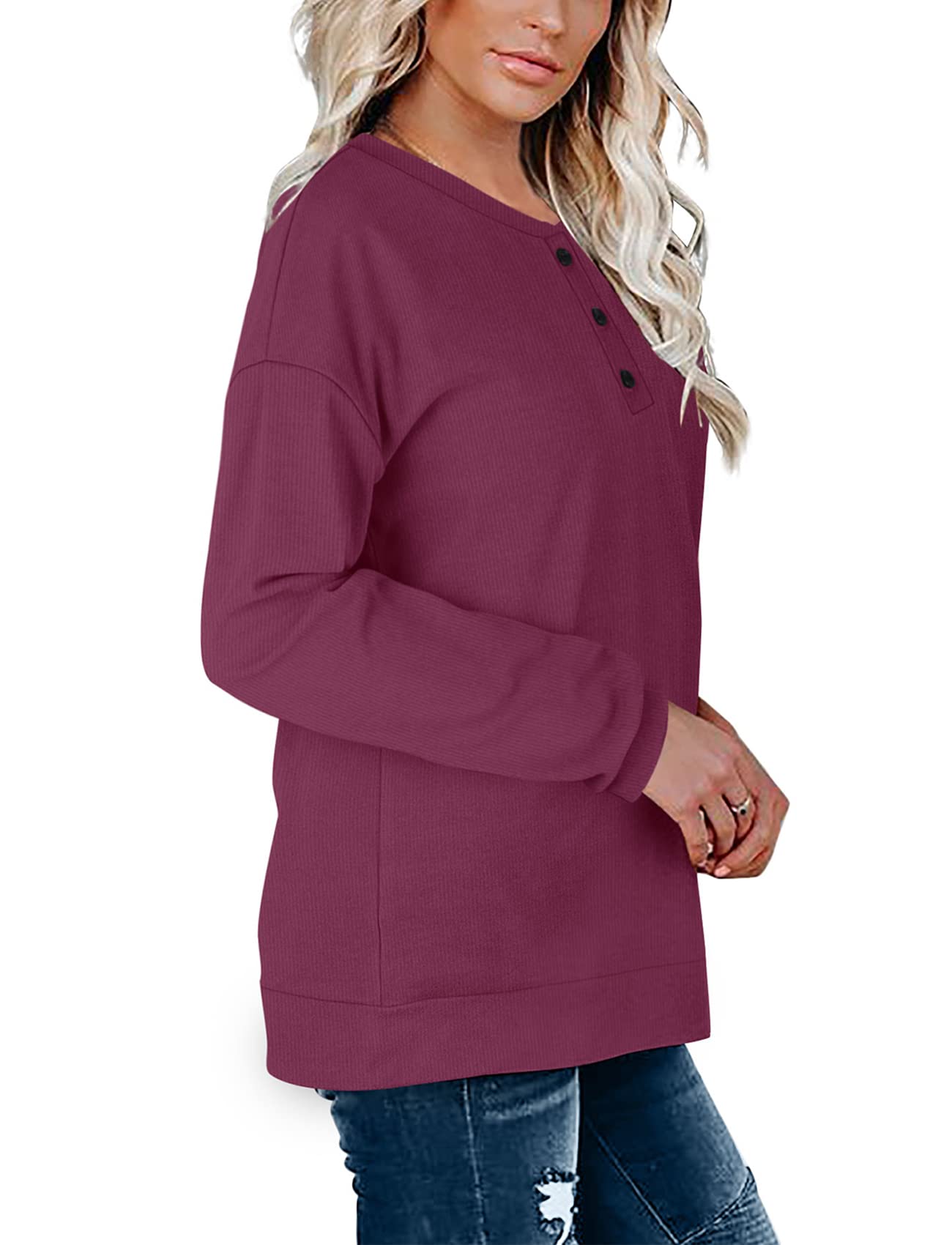OFEEFAN Women's Casual Henley Button Up Long Sleeve Tunic Sweatshirt - Comfortable Loungewear for Fall, Work & Weekend Outings