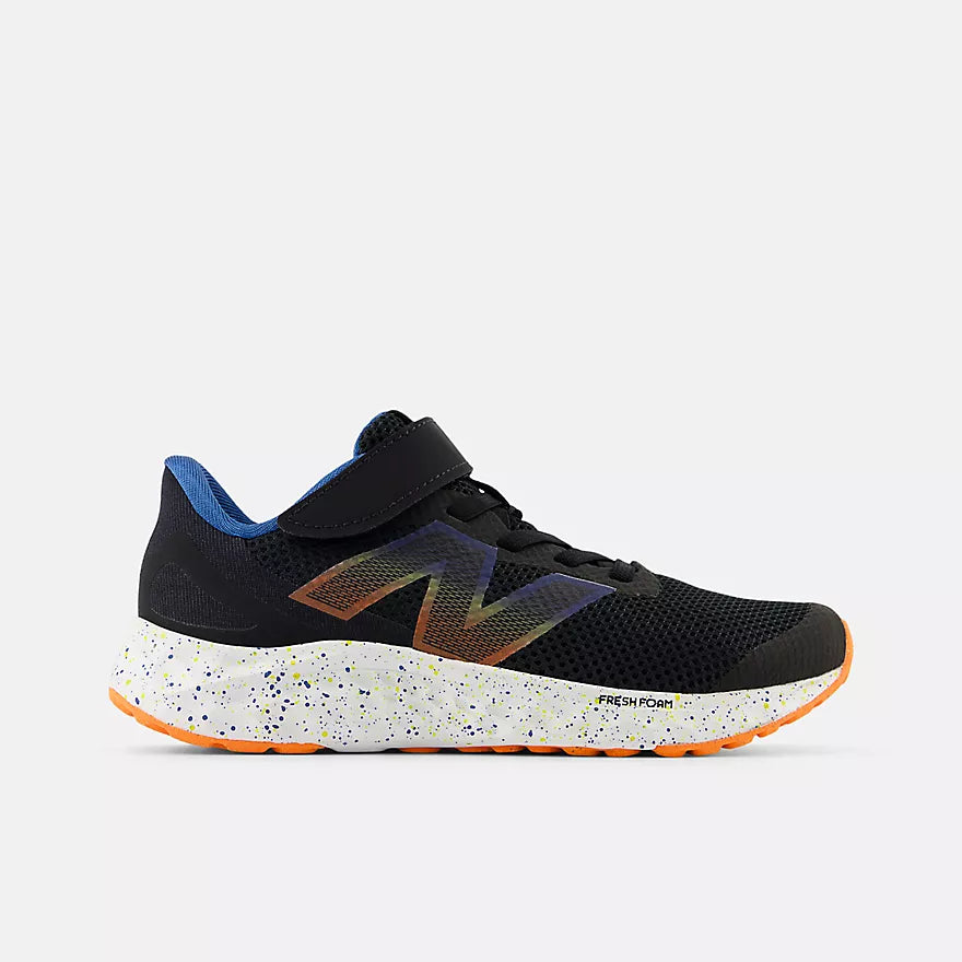 New Balance Arishi v4 Bungee Lace Kids Sneakers - Black/Blue Agate/Blaze Orange | Lightweight Running Shoes for Boys & Girls | Perfect for School, Sports & Daily Wear