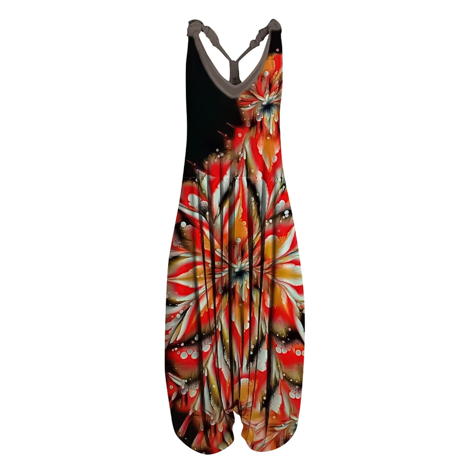 Plus Size Women's Jumpsuits - Boho Floral Wide Leg Romper One Piece Streetwear Casual Outfit | Perfect for Summer Festivals, Beach Vacations & Everyday Wear