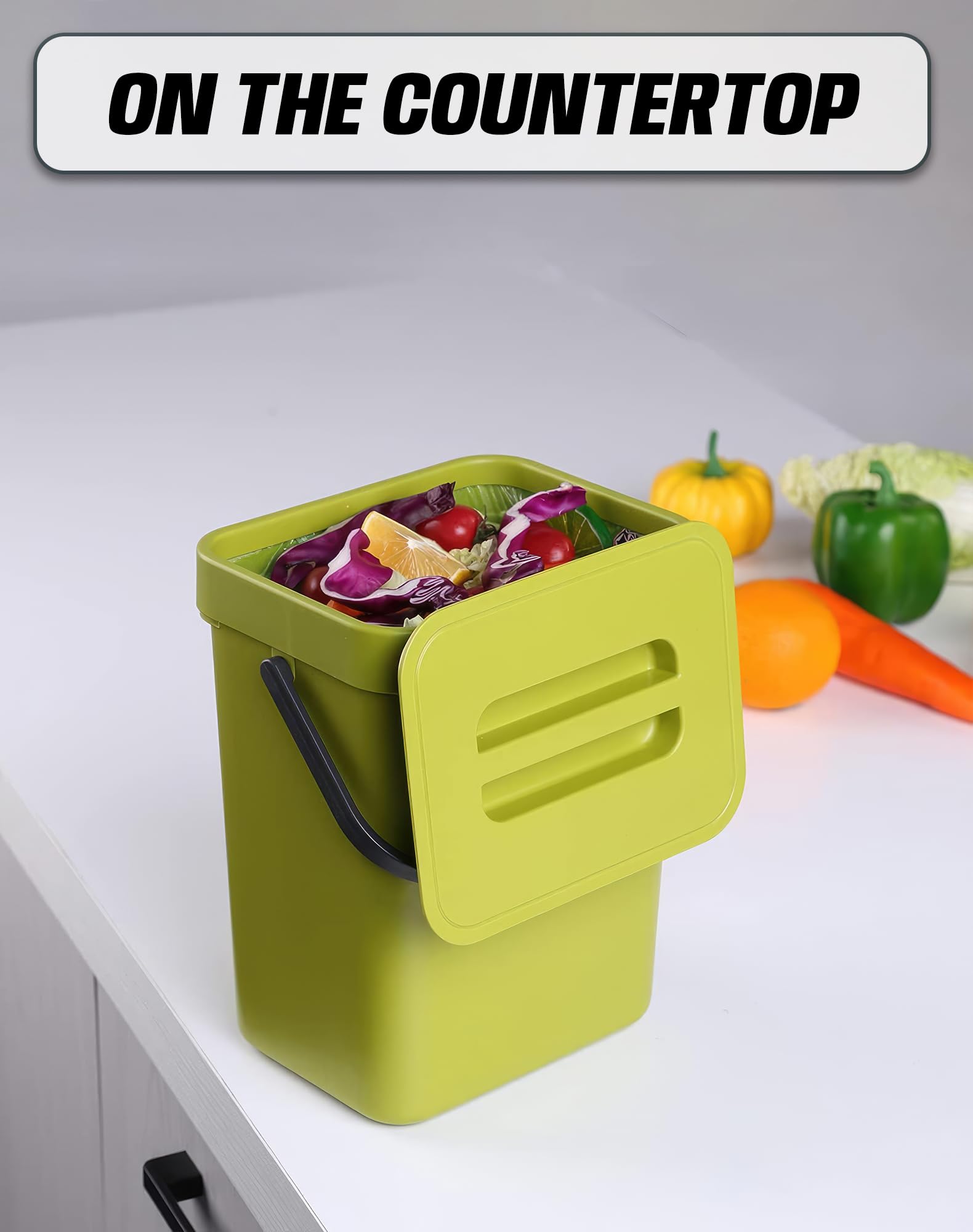 Eco-Friendly 5L/1.3 Gal Kitchen Compost Bin with Lid - Countertop, Under Sink or Wall Mount Indoor Compost Bucket for Organic Waste (Lime Green) | Perfect for Small Spaces, Apartments & Sustainable Living