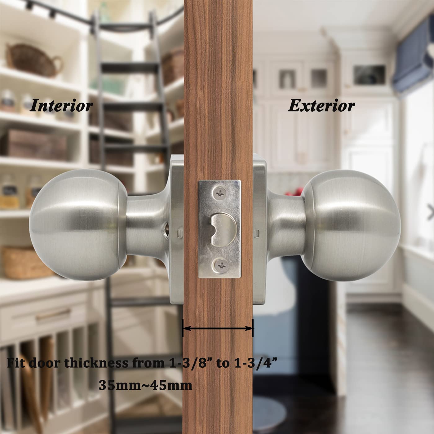 Gobrico 5 Pack Satin Nickel Passage Door Knobs - Keyless Round Ball Style Interior Door Knob Set for Closet, Hallway & Bedroom - Smooth Operation & Easy Installation
