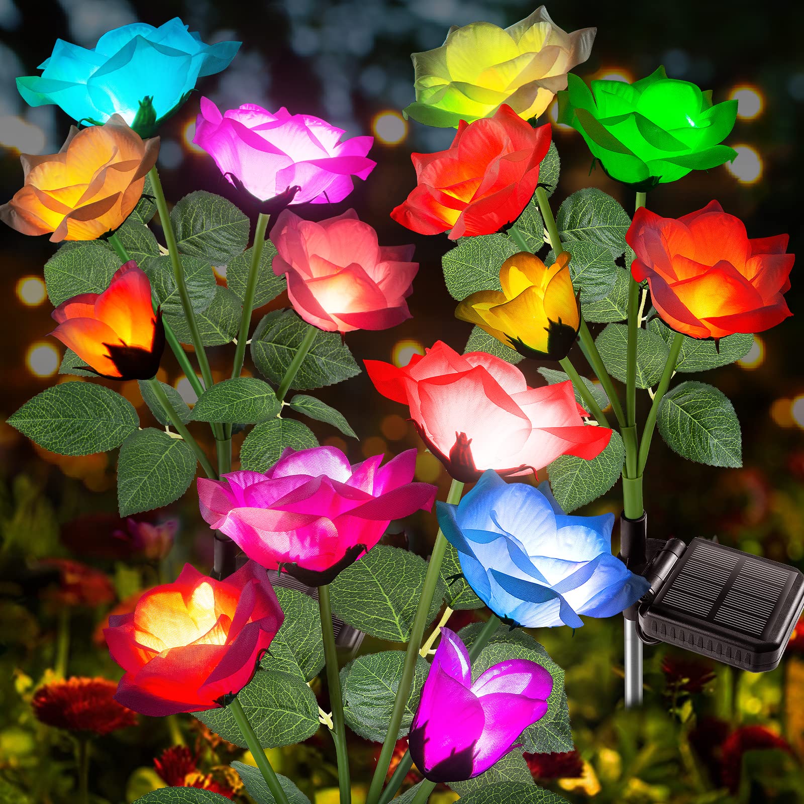 2025 Upgraded Solar Garden Lights Outdoor Waterproof - 7 Color Changing Solar Powered Rose Flower Lights for Yard, Porch, Patio, Garden Decor (3 Pack) | Perfect for Romantic Evenings, Outdoor Weddings & Landscape Lighting