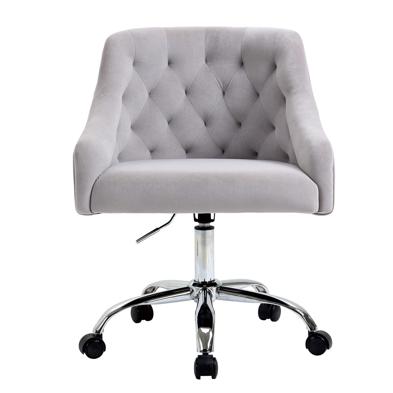 Modern Velvet Swivel Desk Chair with Adjustable Height & Wheels - Ergonomic Rolling Office Chair for Home, Study, Bedroom - Soft Upholstered Vanity Armchair (Grey) | Perfect for Workspaces, Gaming Setups & Home Decor