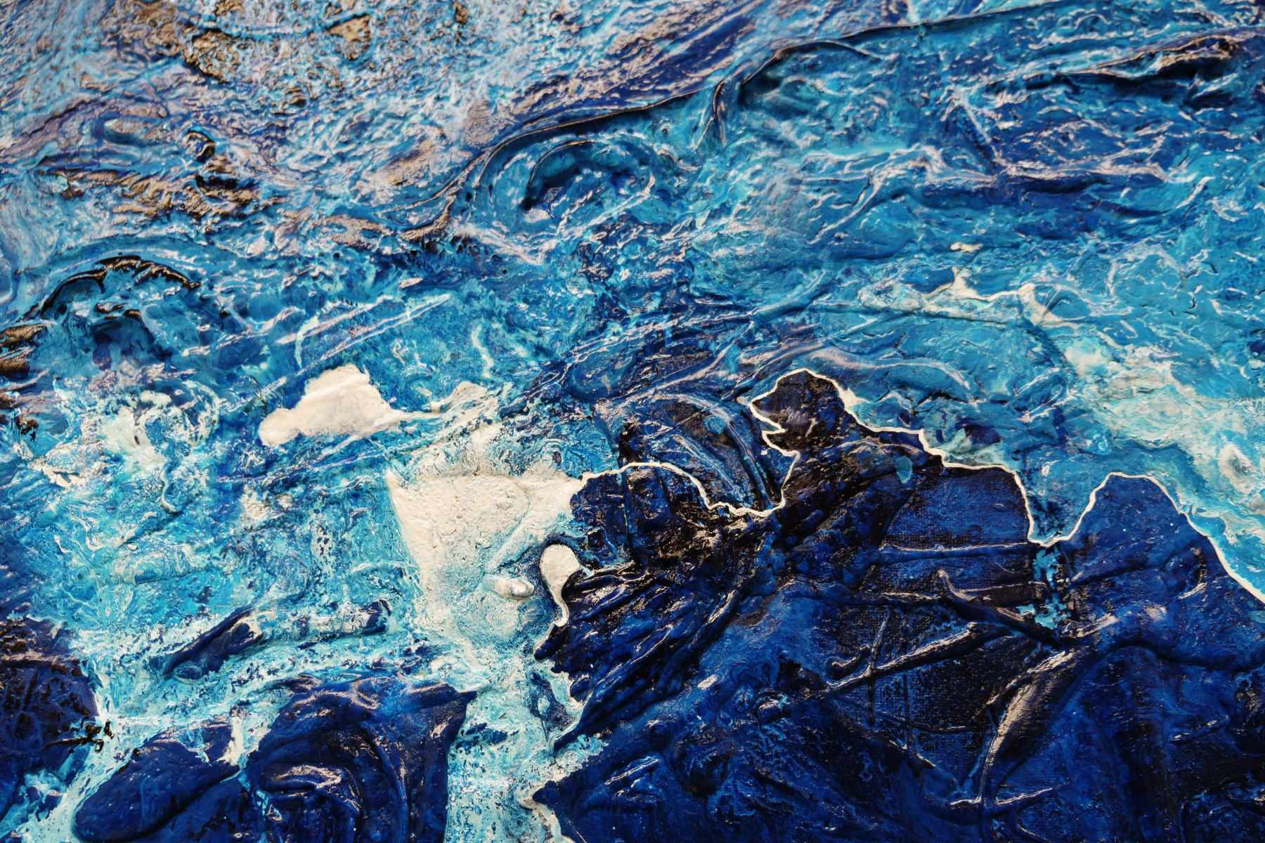 240cm x 100cm Blue and White Textured Abstract Ocean Painting - Sapphire Seas Wall Art for Living Room, Bedroom or Office Decor
