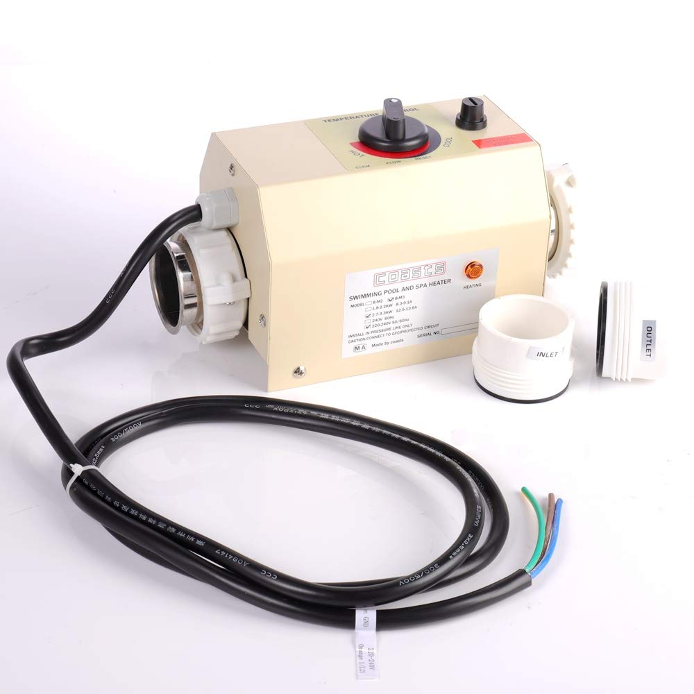 3KW High Power Electric Swimming Pool Heater - 220V-240V Automatic Thermostat Control for Inground & Above Ground Pools, Spas & Hot Tubs | Energy Efficient Water Heater for Year-Round Swimming Comfort | Perfect for Backyard, Vacation Homes & Commercial Pools