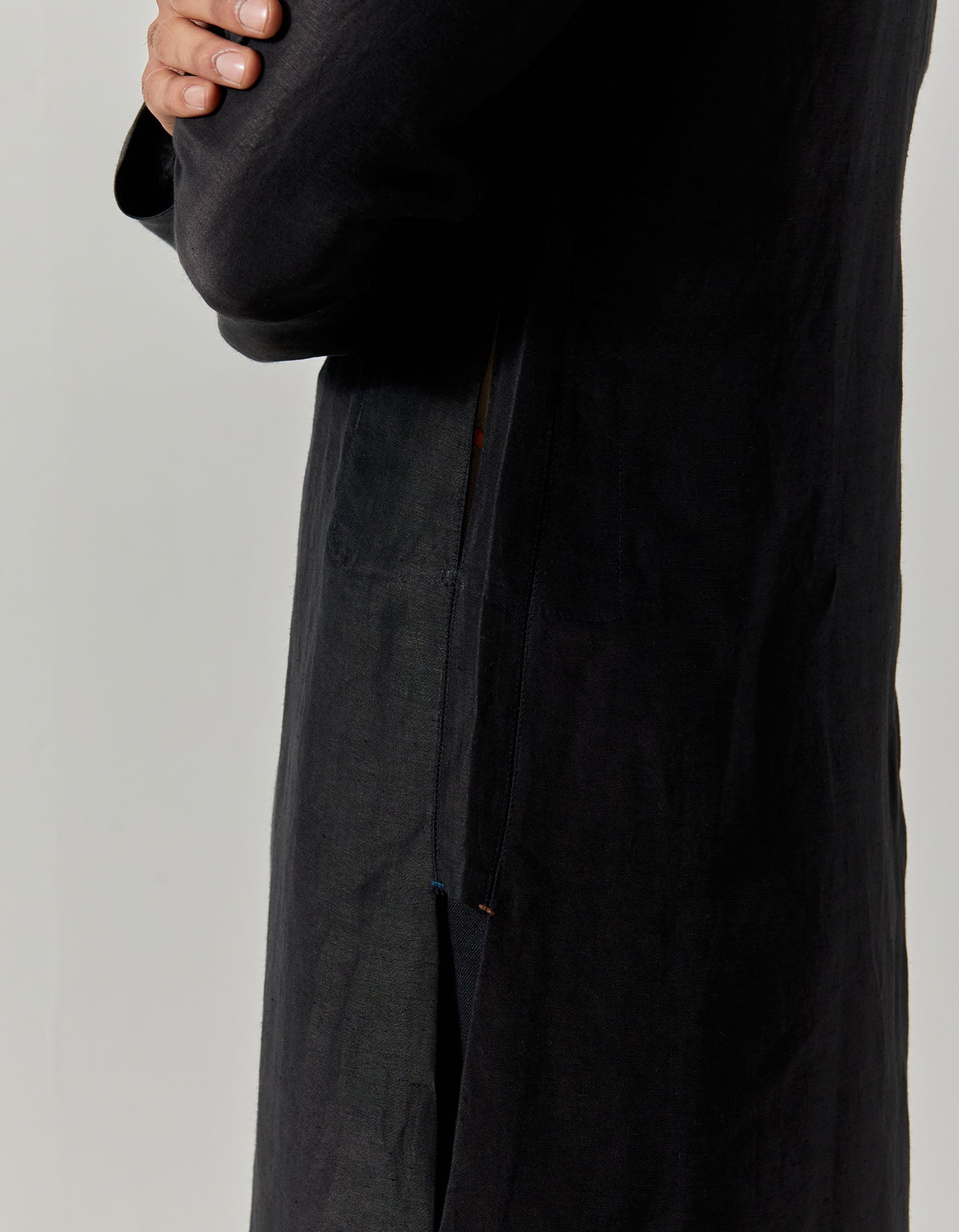 Bade Miyan Kurta for Men - Black Satin Linen Tunic Shirt - Perfect for Eid, Weddings & Festive Occasions