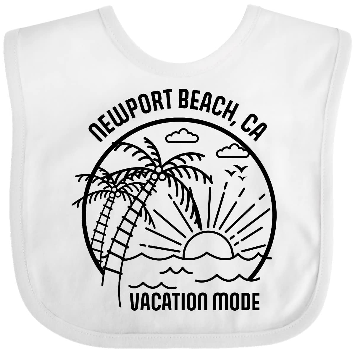 Inktastic Summer Vacation Mode Newport Beach California Baby Bib - Soft Cotton Drool Bib for Infants & Toddlers - Perfect for Beach Trips, Travel, and Everyday Use