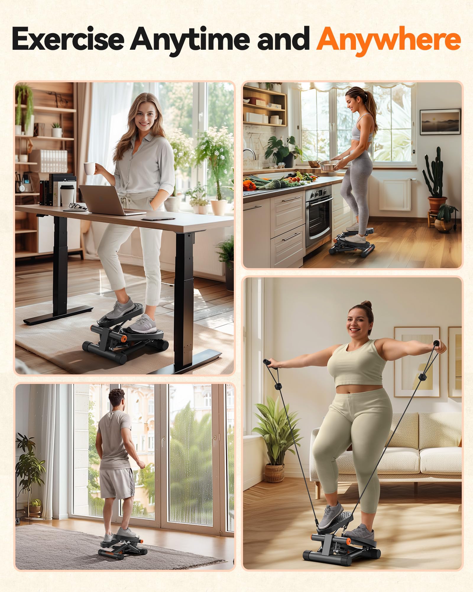 Niceday Mini Stair Stepper with Resistance Bands - 300LBS Capacity Hydraulic Fitness Stepper with LCD Monitor for Home Workout | Cardio Exercise Equipment for Weight Loss & Toning | Perfect for Small Spaces & Apartment Workouts