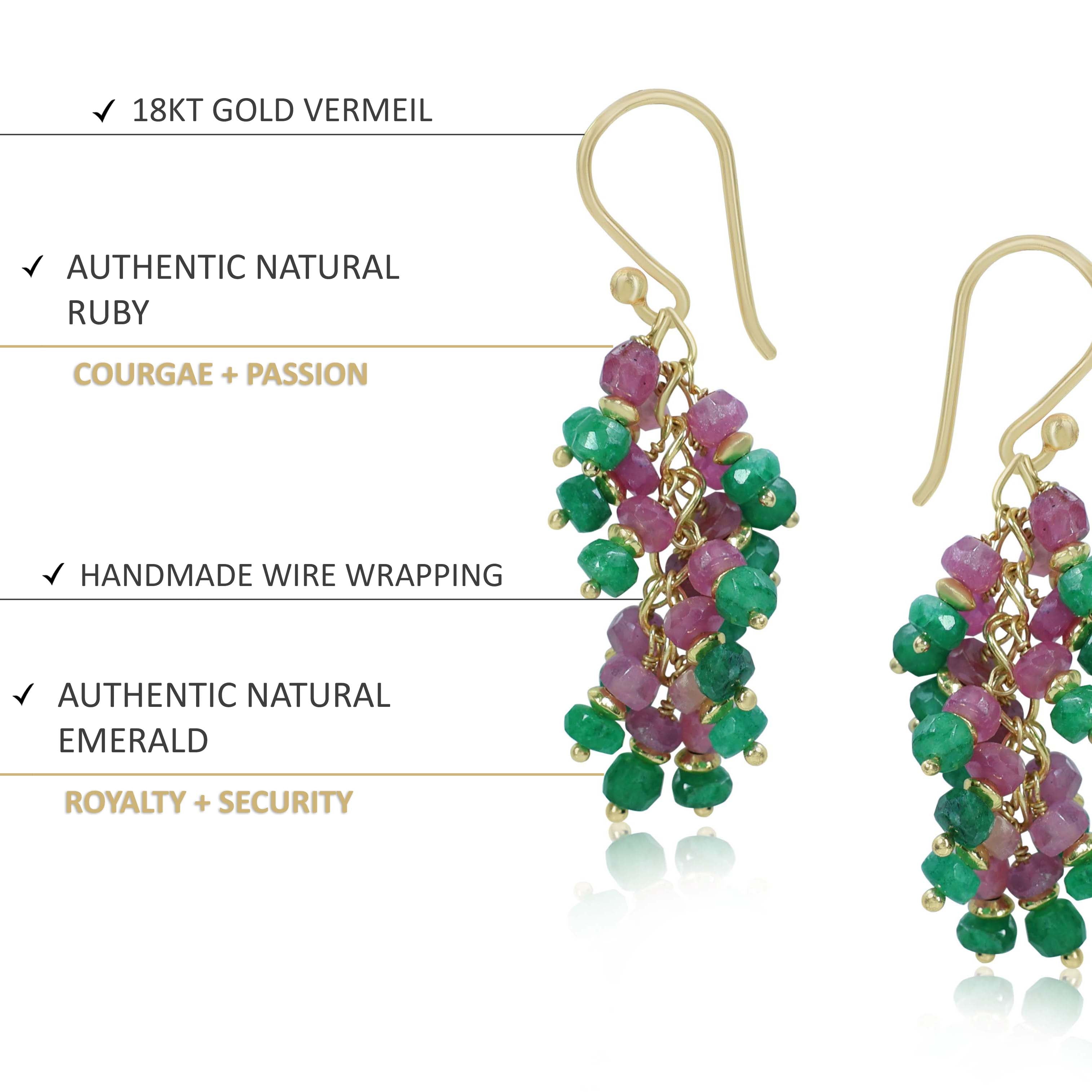 Natural Emerald & Ruby Faceted Beaded Cluster Earrings with French Hook - Elegant Dangle Earrings for Women, Perfect for Weddings, Parties & Special Occasions