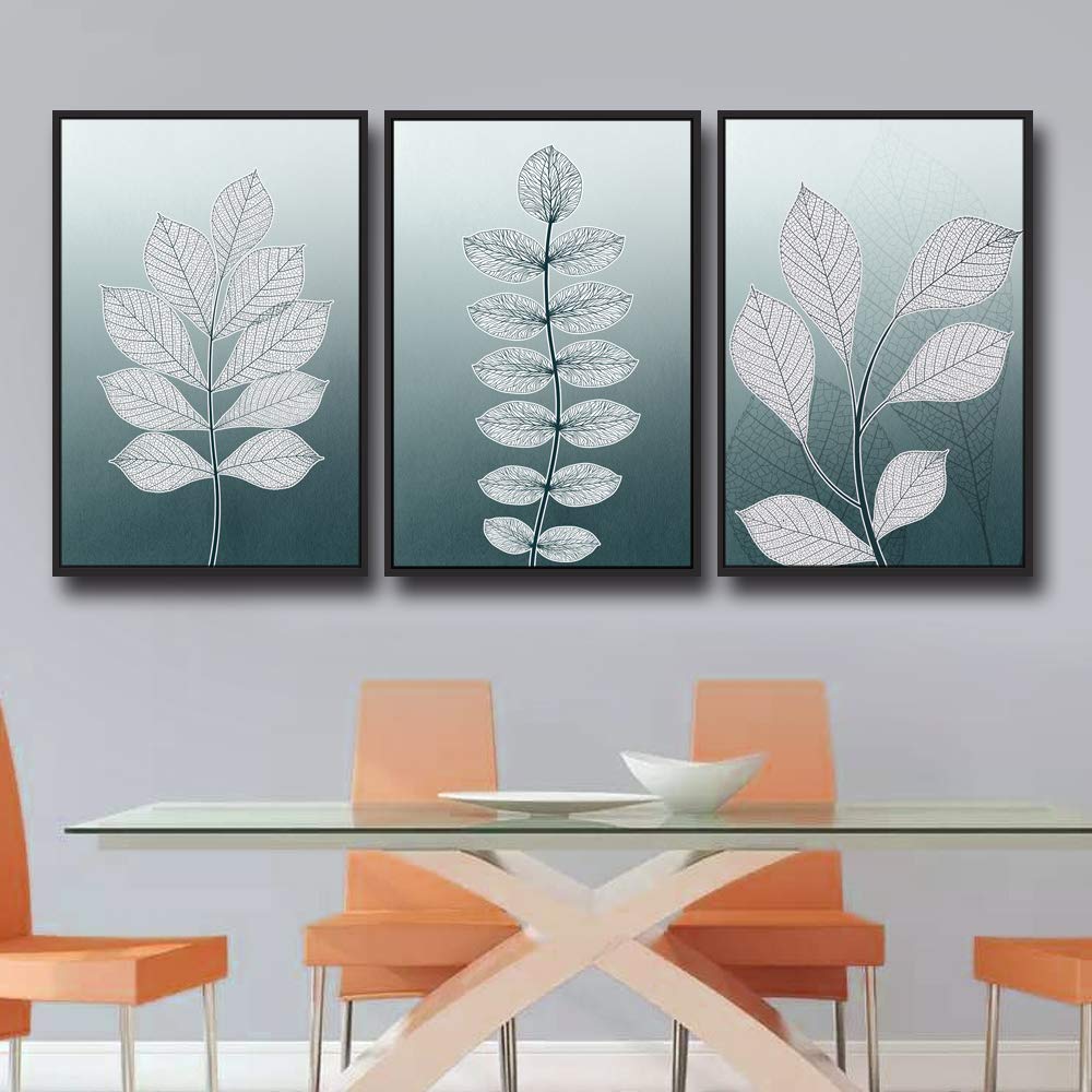 Leaf Theme Framed Canvas Wall Art Set of 3 - 16x24 Inch Ready to Hang Paintings for Living Room & Bedroom Decor | Nature Inspired Home Décor for Modern Interiors