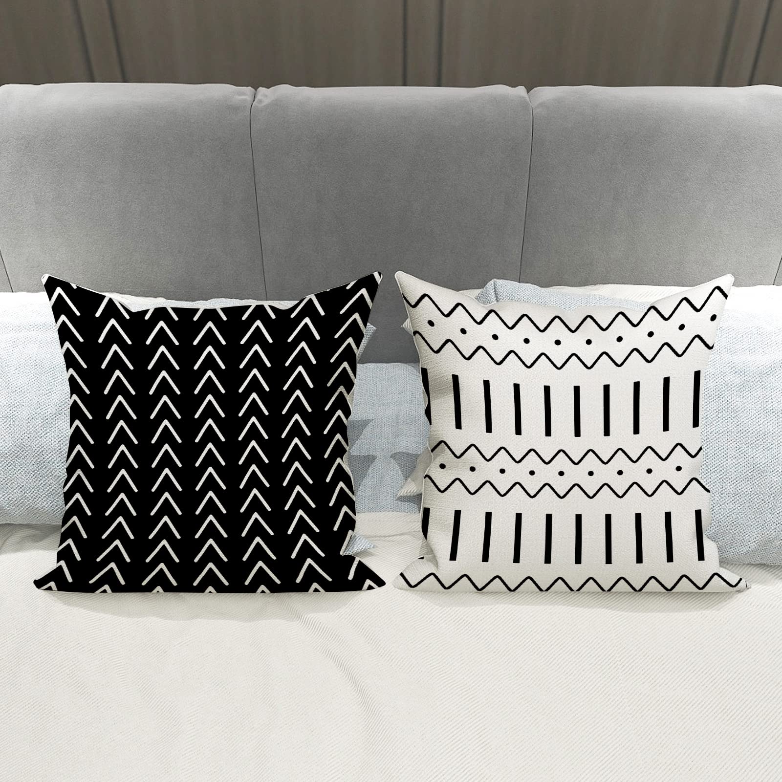 YCOLL 20x20 Inch Pillow Covers Set of 4 - Modern Decorative Linen Fabric Sofa Throw Pillow Cases for Couch, Bed, Outdoor & Car - Black - Perfect for Living Room Decor, Patio Furniture & Home Styling
