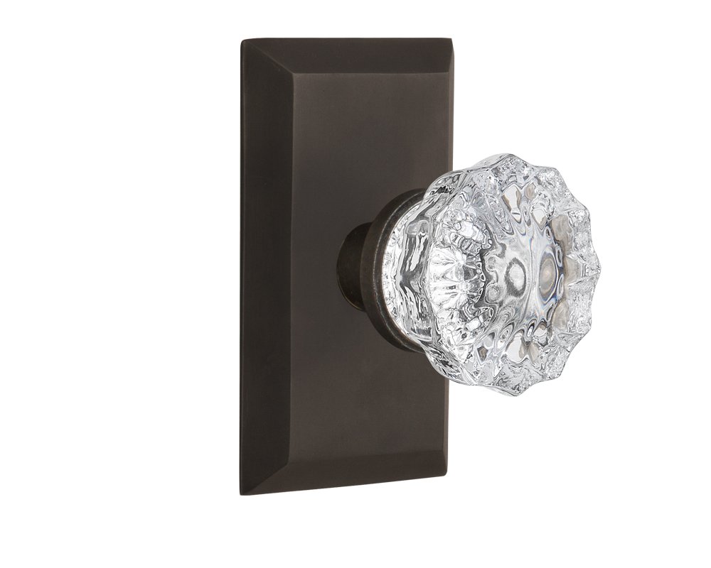 Vintage Style Studio Plate with Crystal Glass Knob - Double Dummy Door Plate in Oil-Rubbed Bronze Finish | Perfect for Bedroom, Bathroom & Interior Door Hardware Upgrade