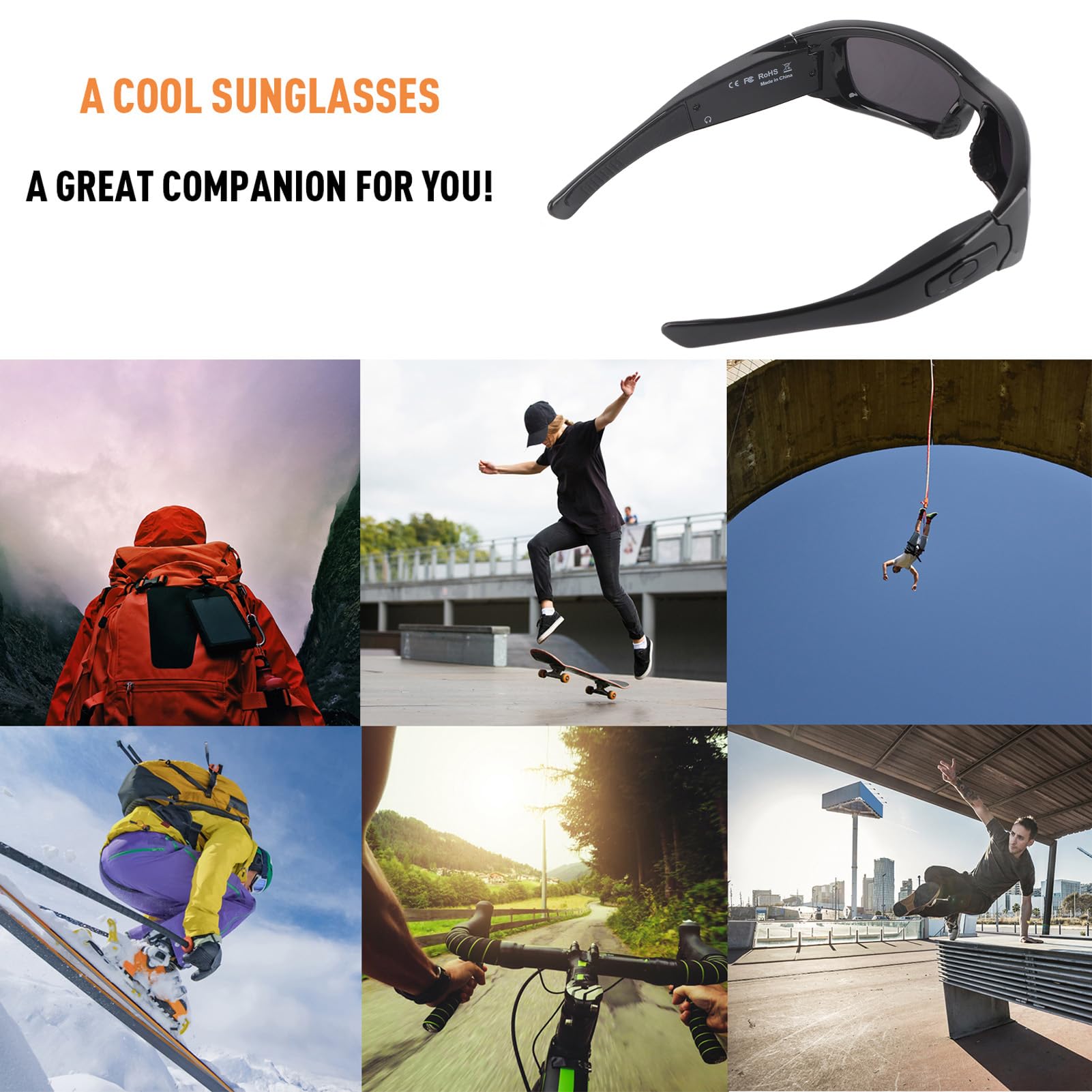 Smart Camera Sunglasses with 1080p HD Video & Polarized Lenses - Hands-Free Recording Glasses for Computer/OTG Connection - Perfect for Driving, Cycling, Travel & Outdoor Adventures