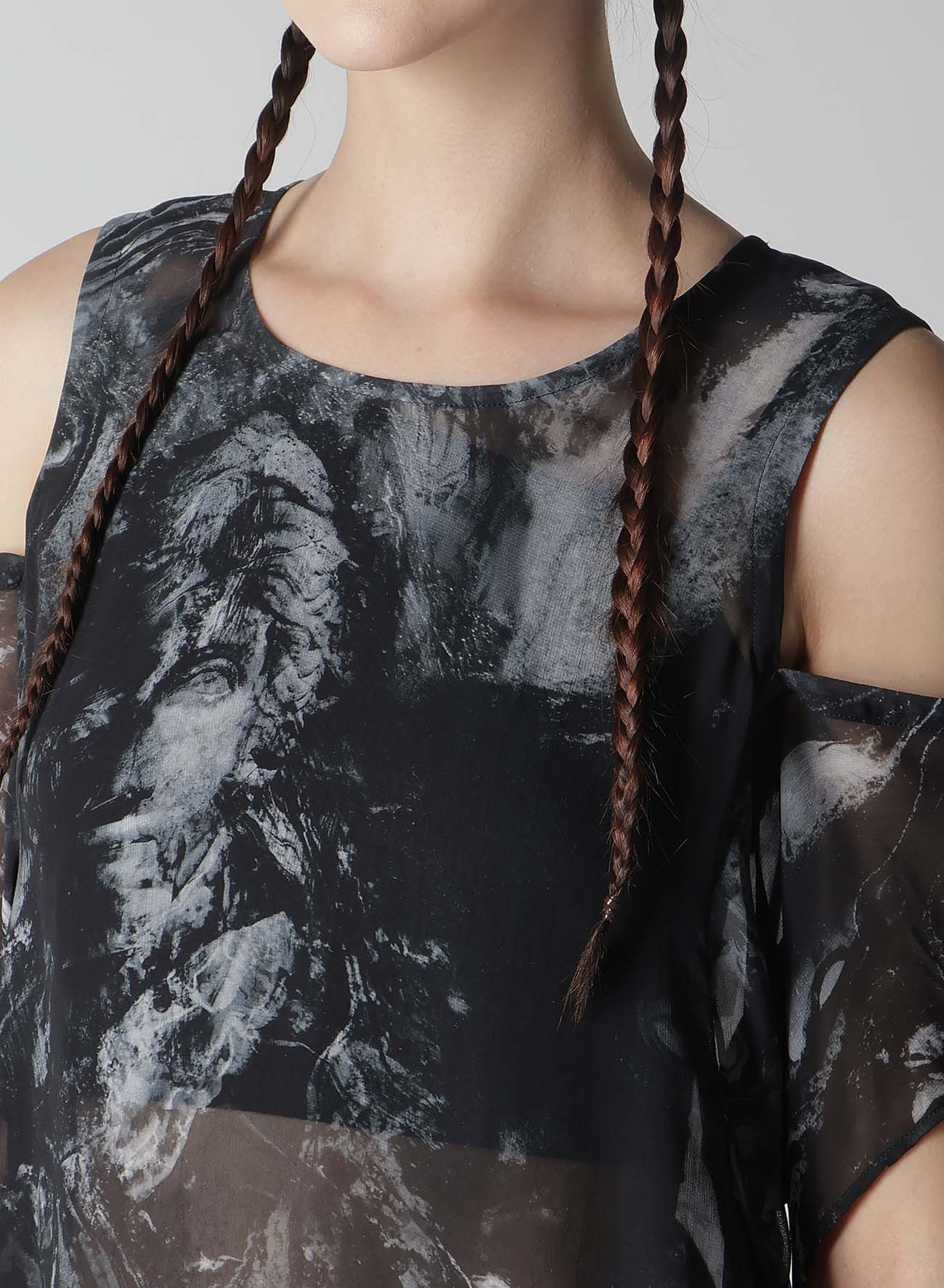 Trendy Collage Print Open Shoulder Blouse for Women - Perfect for Summer Outfits, Beach Vacations & Casual Dates