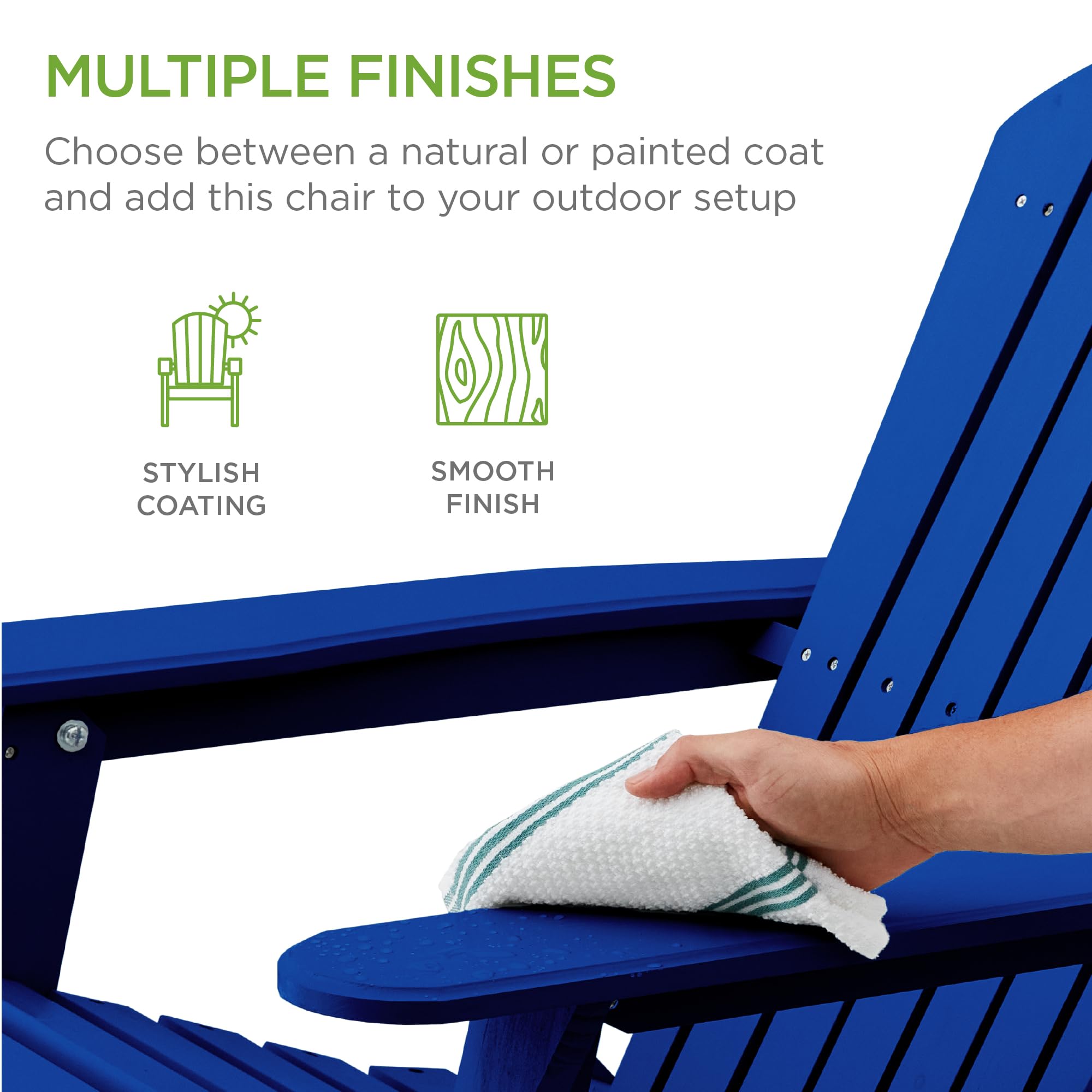Best Choice Products Folding Adirondack Chair - Outdoor Wooden Patio Lounge Chair with 350lb Weight Capacity for Yard, Garden, Fire Pit & Backyard Relaxation - Blue